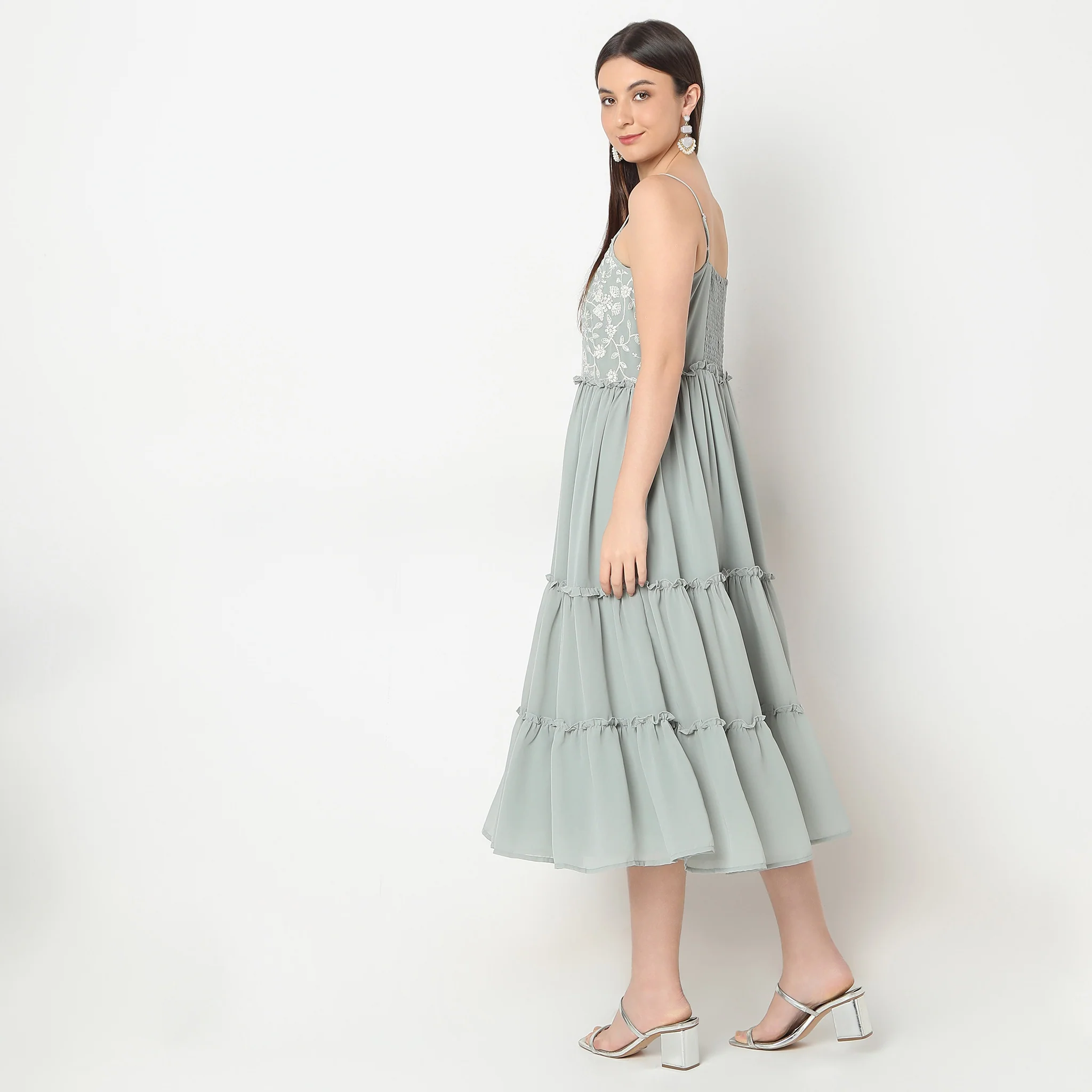 Flare Fit Embroidered Dress - Image 3
