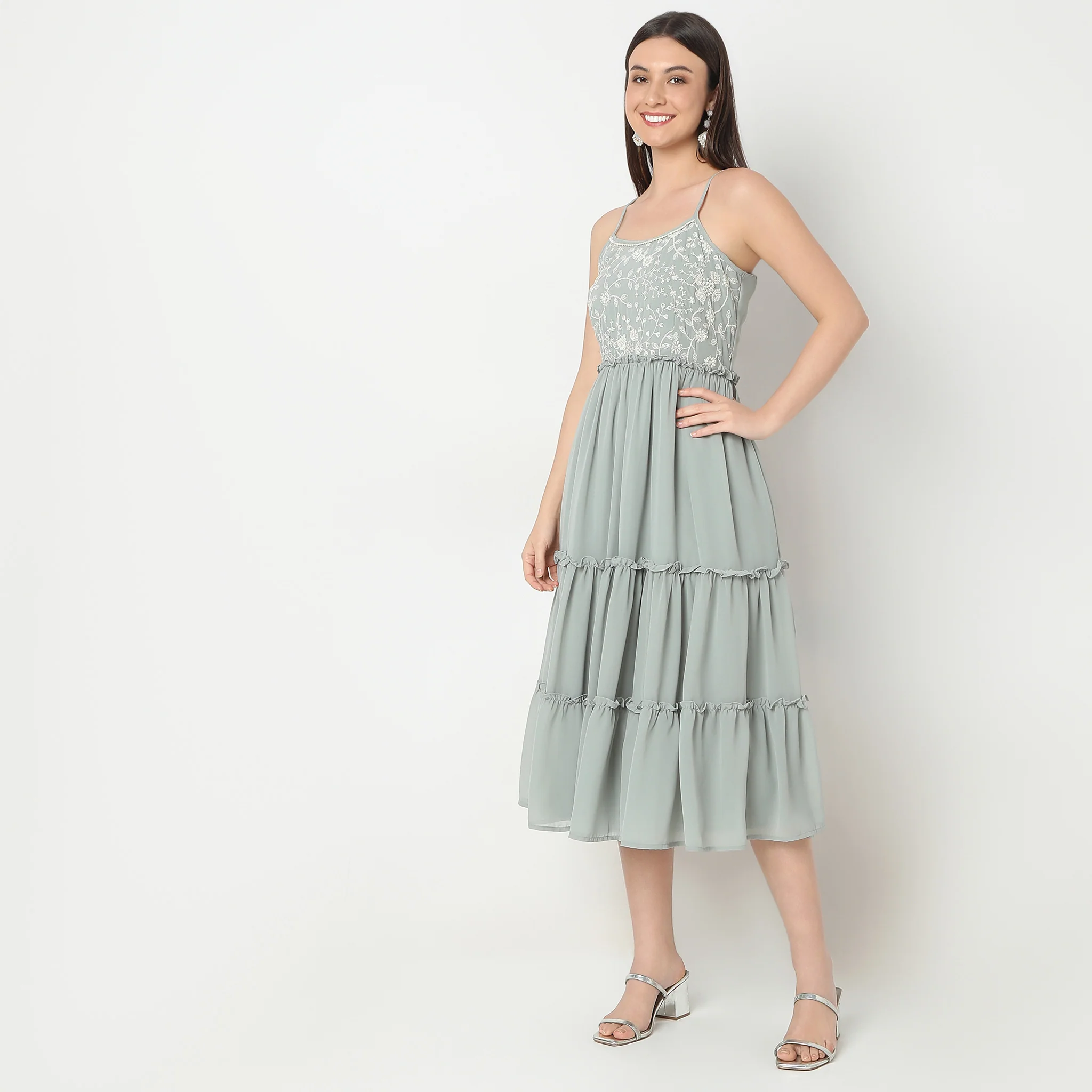 Flare Fit Embroidered Dress - Image 4