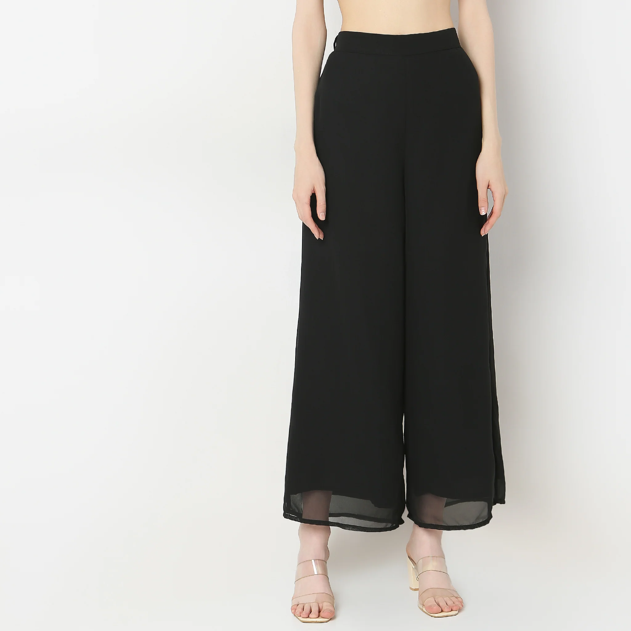 Flare Fit Embroidered High Rise Palazzos - Image 2