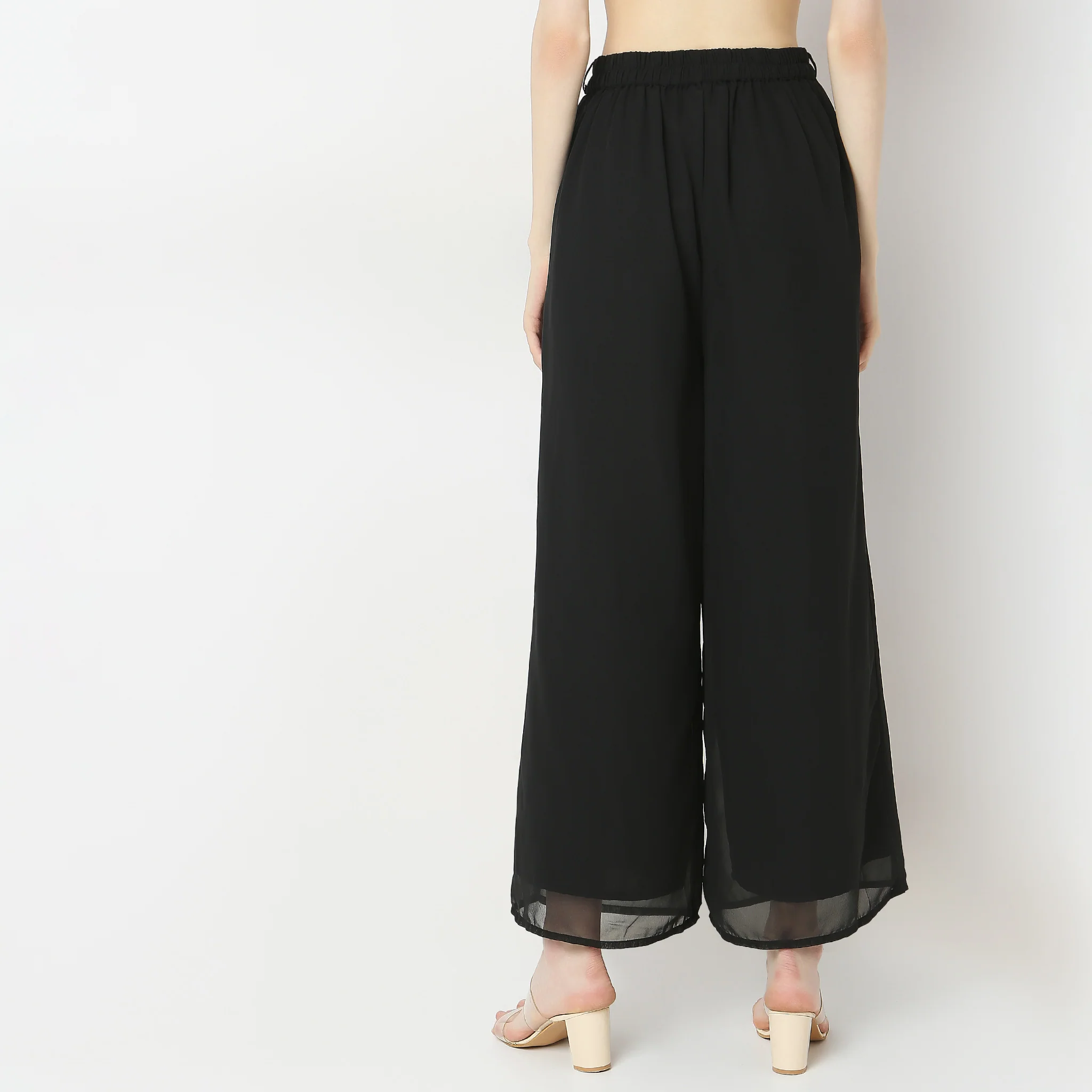 Flare Fit Embroidered High Rise Palazzos - Image 3