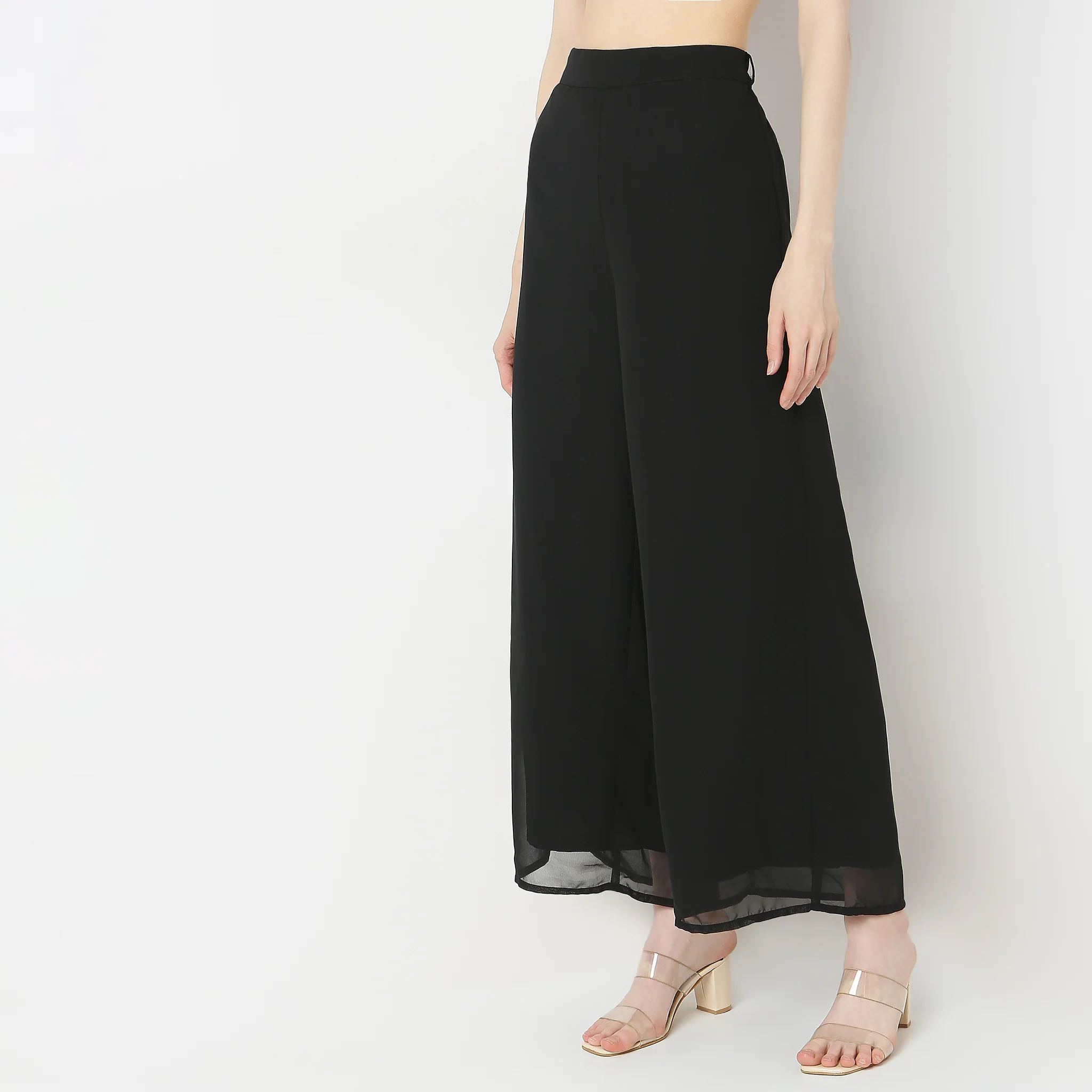 Flare Fit Embroidered High Rise Palazzos - Image 5