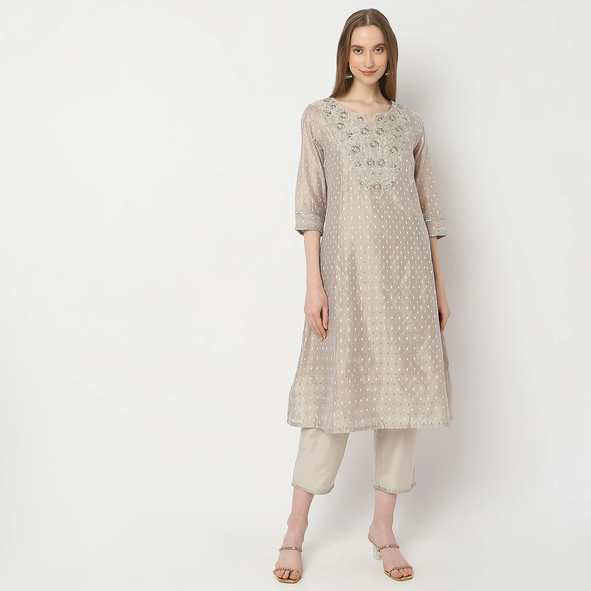 Flare Fit Embroidered Kurta And Pant With Dupatta Set - Image 2