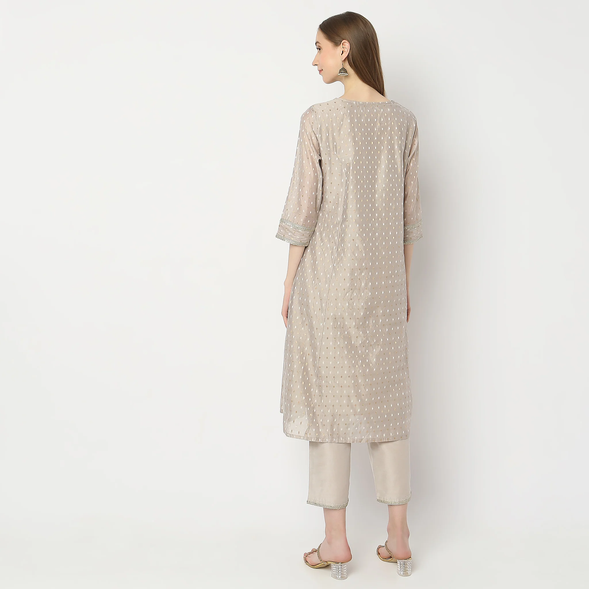 Flare Fit Embroidered Kurta And Pant With Dupatta Set - Image 3