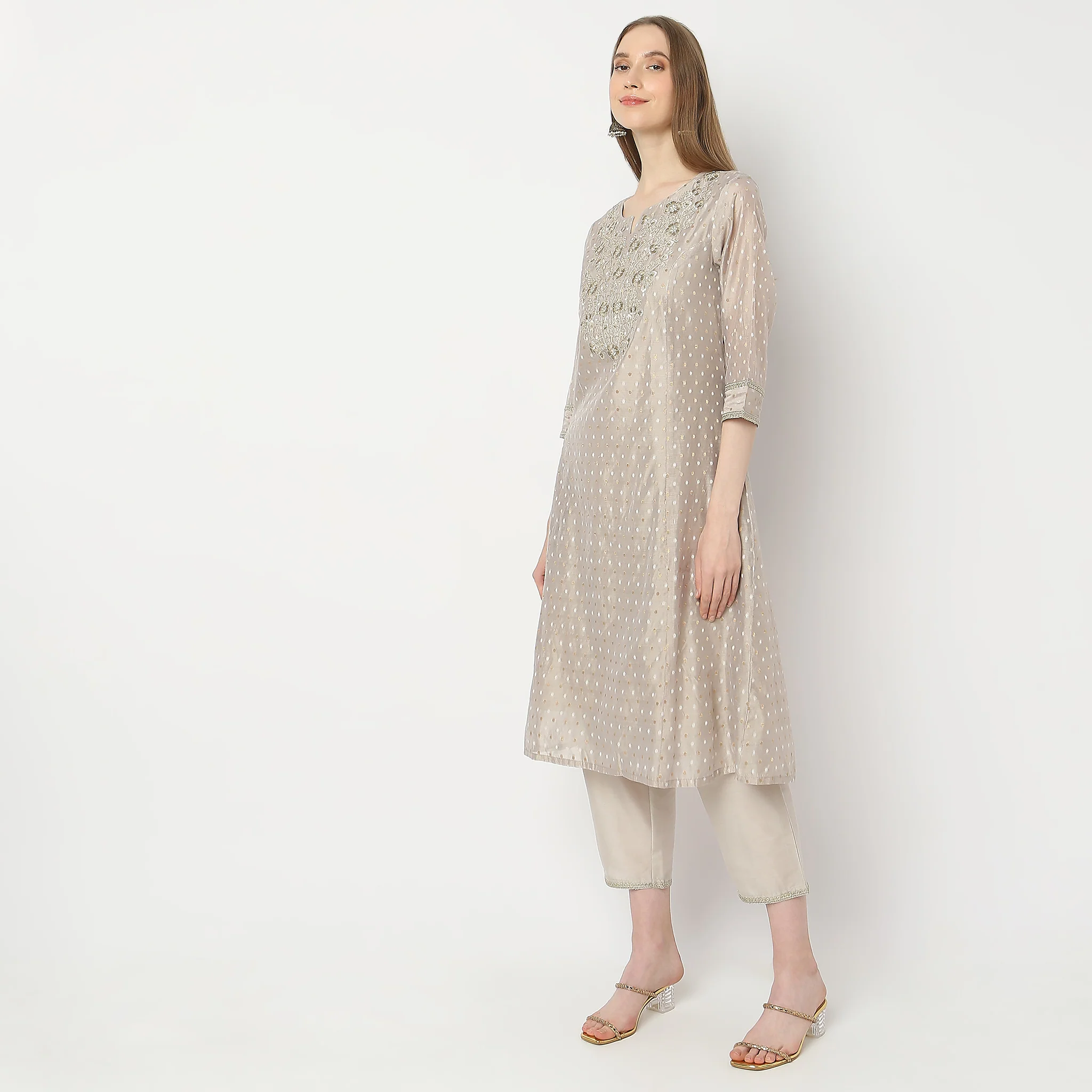 Flare Fit Embroidered Kurta And Pant With Dupatta Set - Image 5