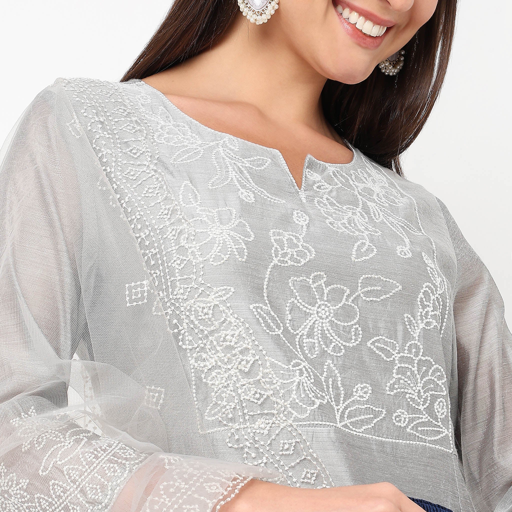 Flare Fit Embroidered Kurta And Pant With Dupatta Set - Image 7