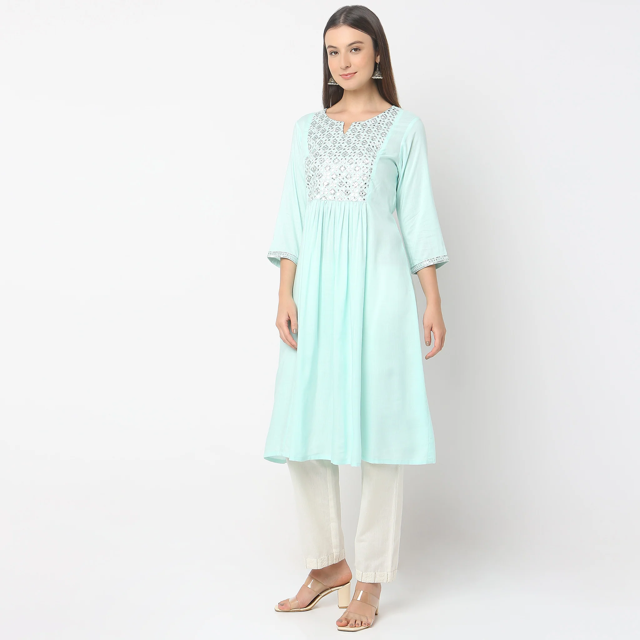 Flare Fit Embroidered Kurta - Image 5