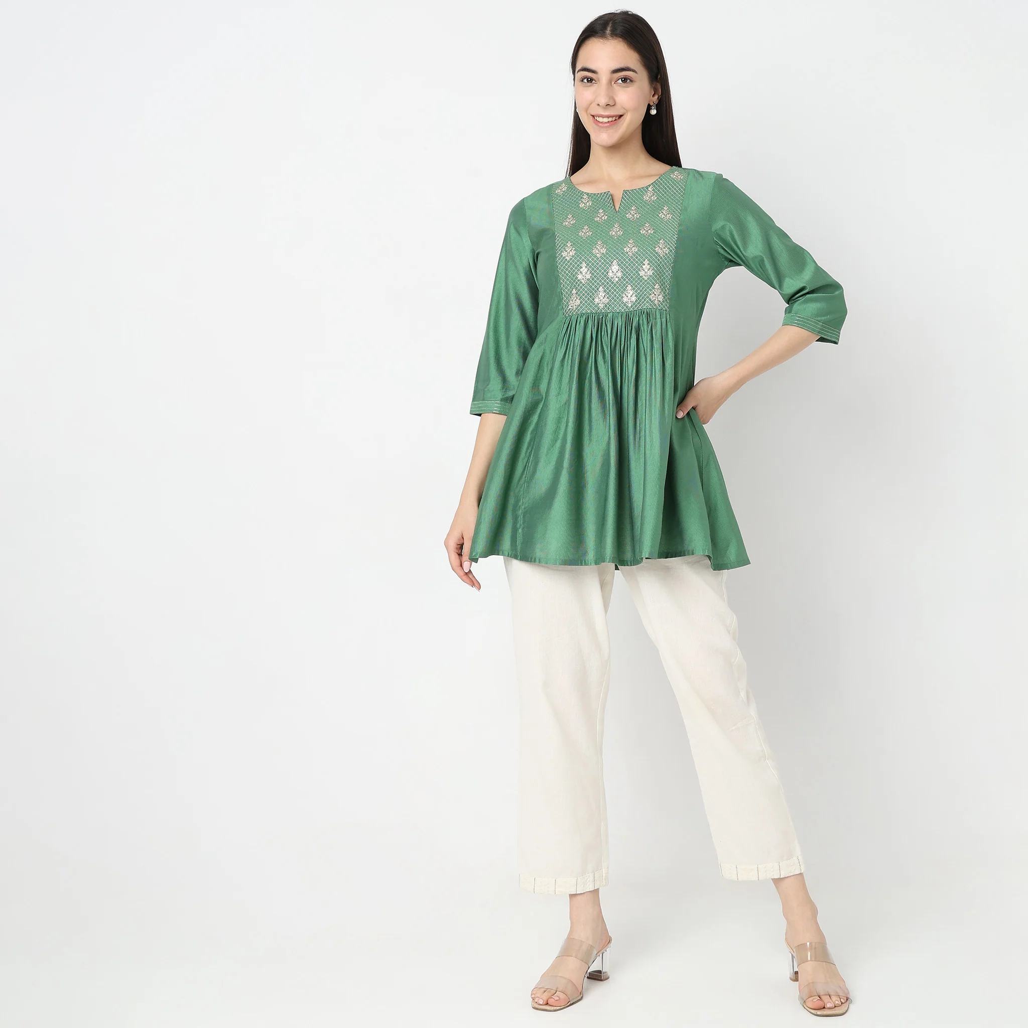 Flare Fit Embroidered Kurta - Image 2