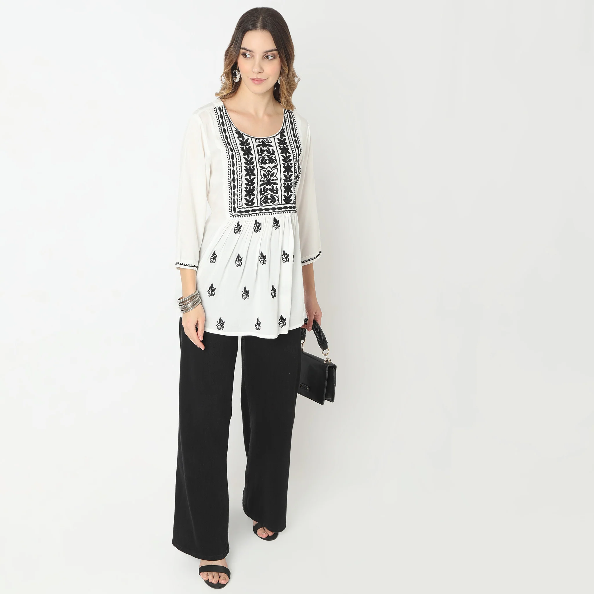 Flare Fit Embroidered Above Knee Short Kurta - Image 6