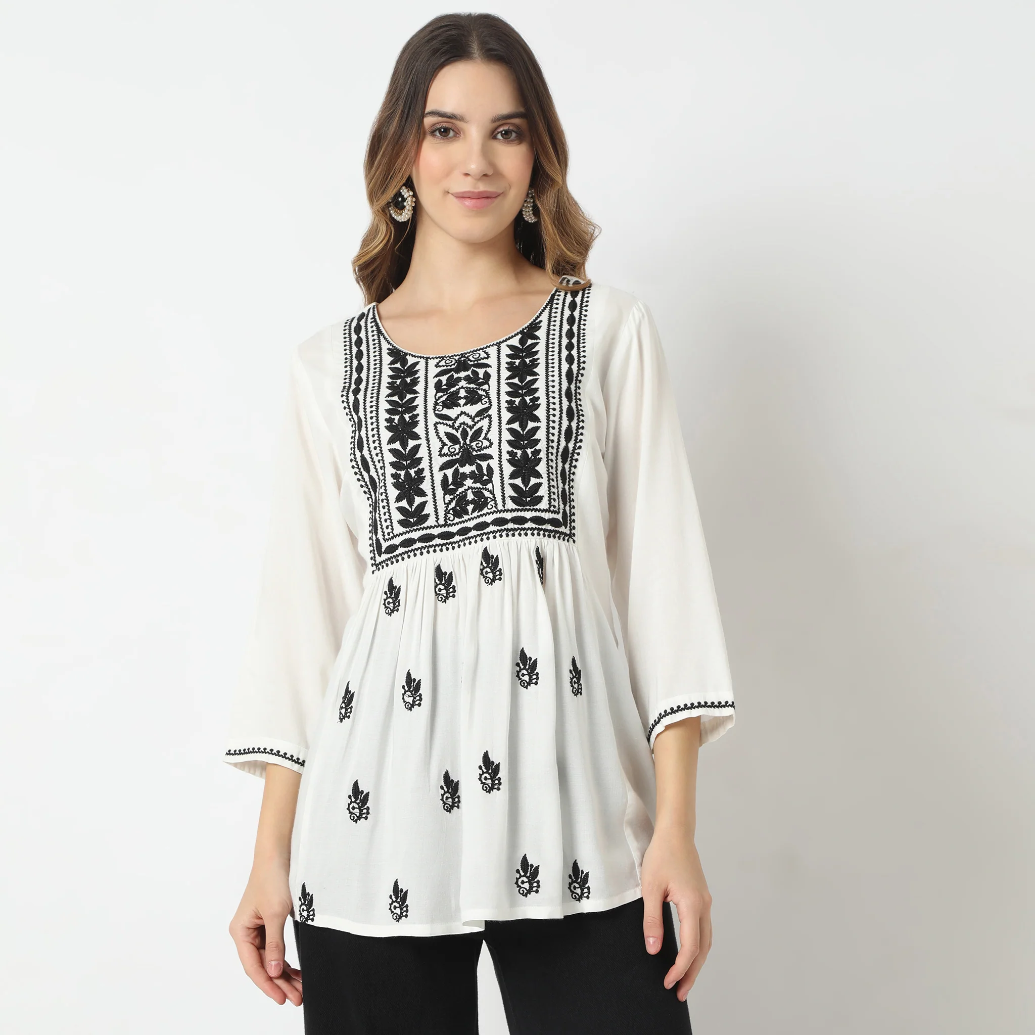 Flare Fit Embroidered Above Knee Short Kurta - Image 7