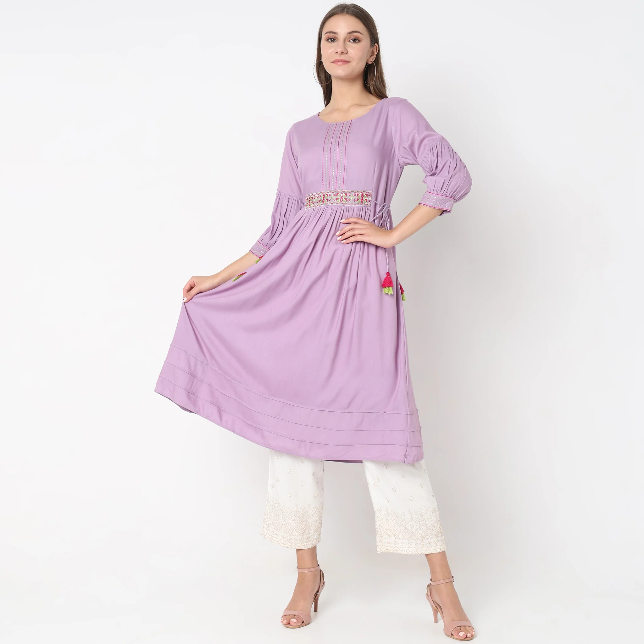 Flare Fit Embroidered Kurta - Image 7
