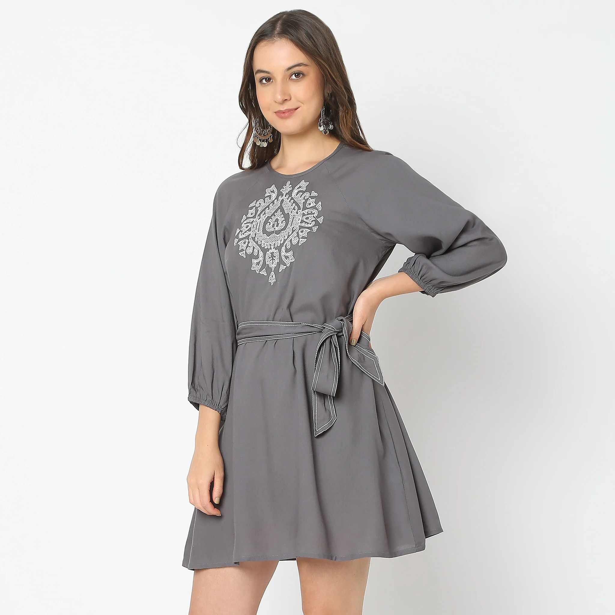 Flare Fit Embroidered Dress - Image 5