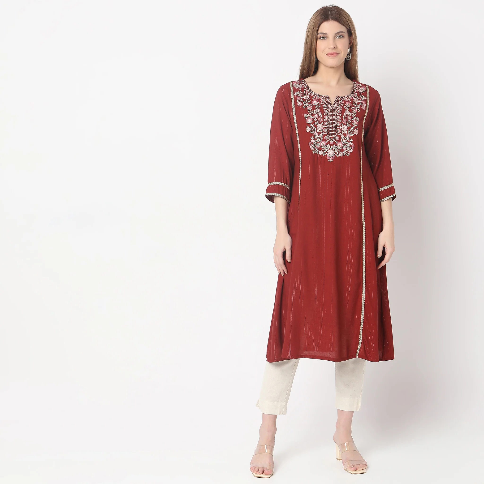 Flare Fit Embroidered Kurta - Image 7