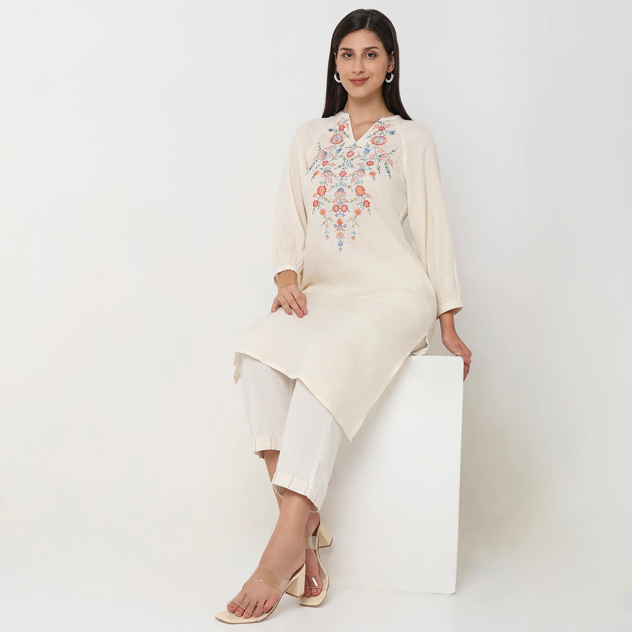 Flare Fit Embroidered Kurta