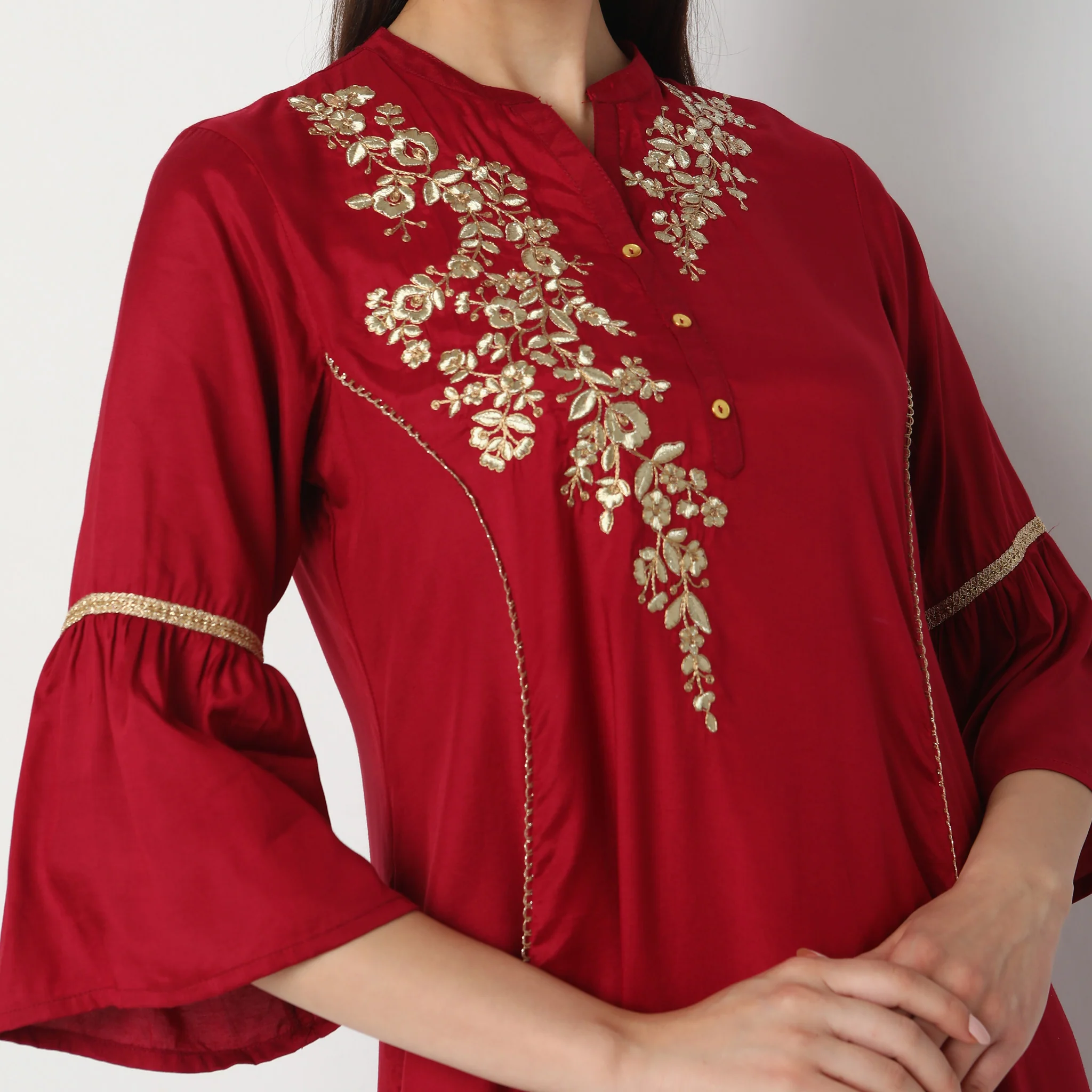 Flare Fit Embroidered Kurta With Palazzo & With Dupatta Set - Image 4