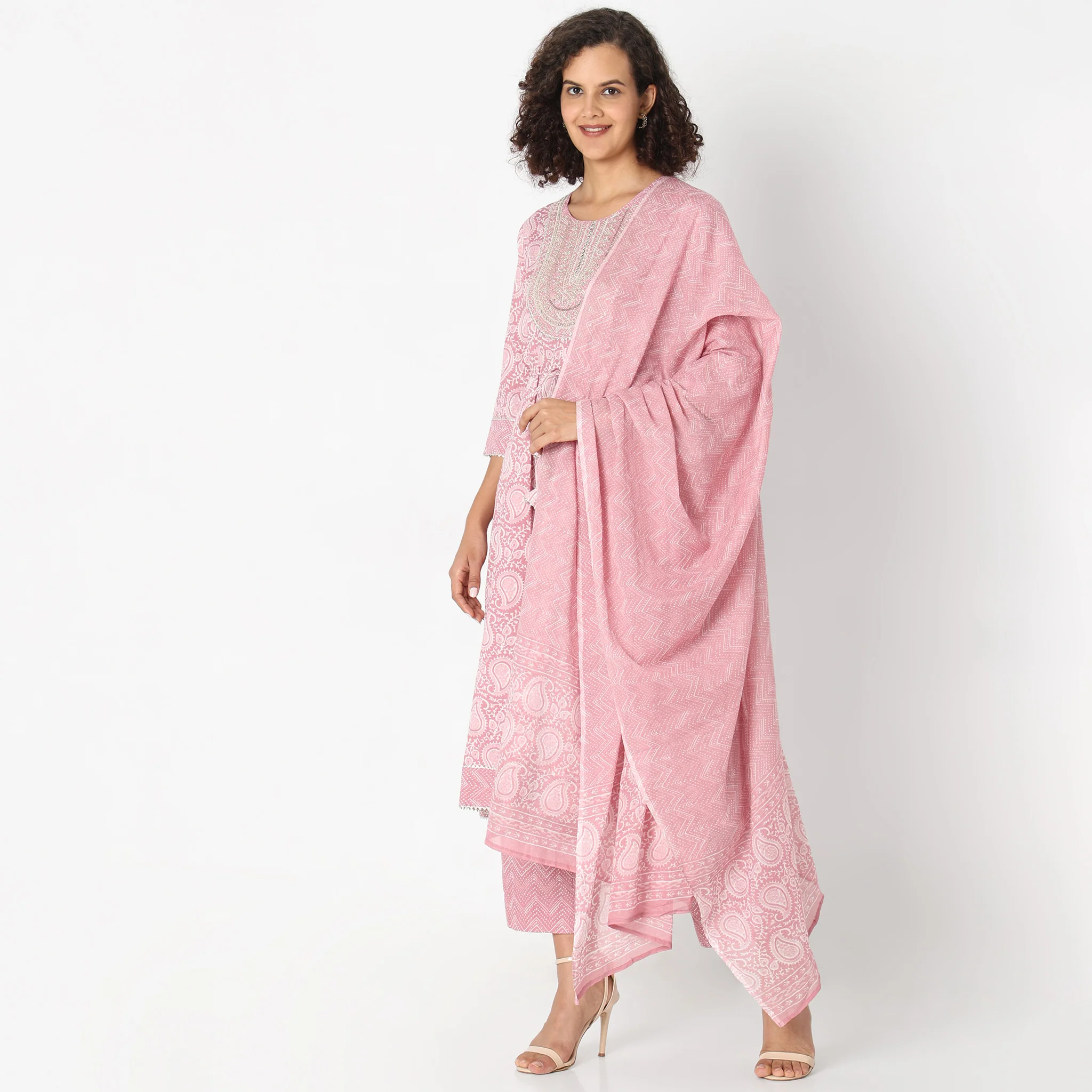 Flare Fit Embroidered Kurta With Pant & With Dupatta Co-Ords