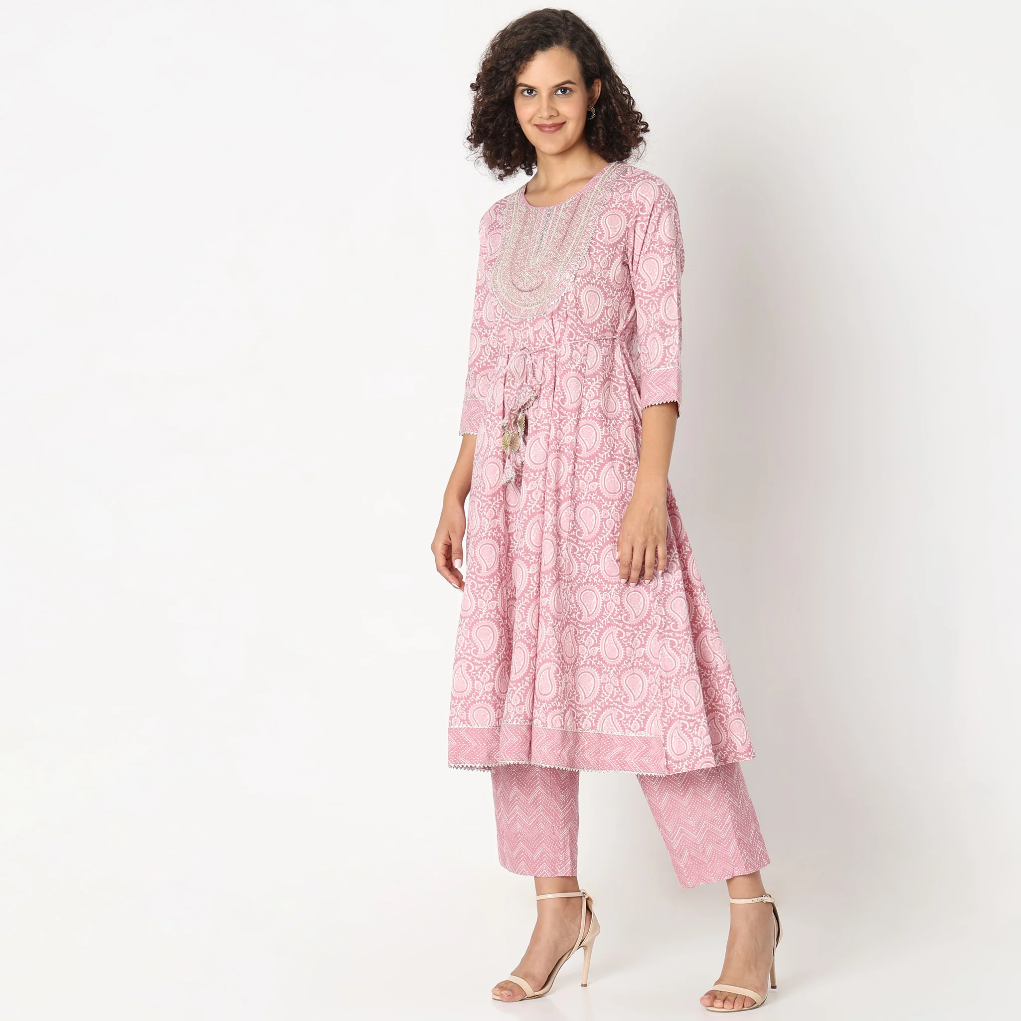 Flare Fit Embroidered Kurta With Pant & With Dupatta Co-Ords - Image 5
