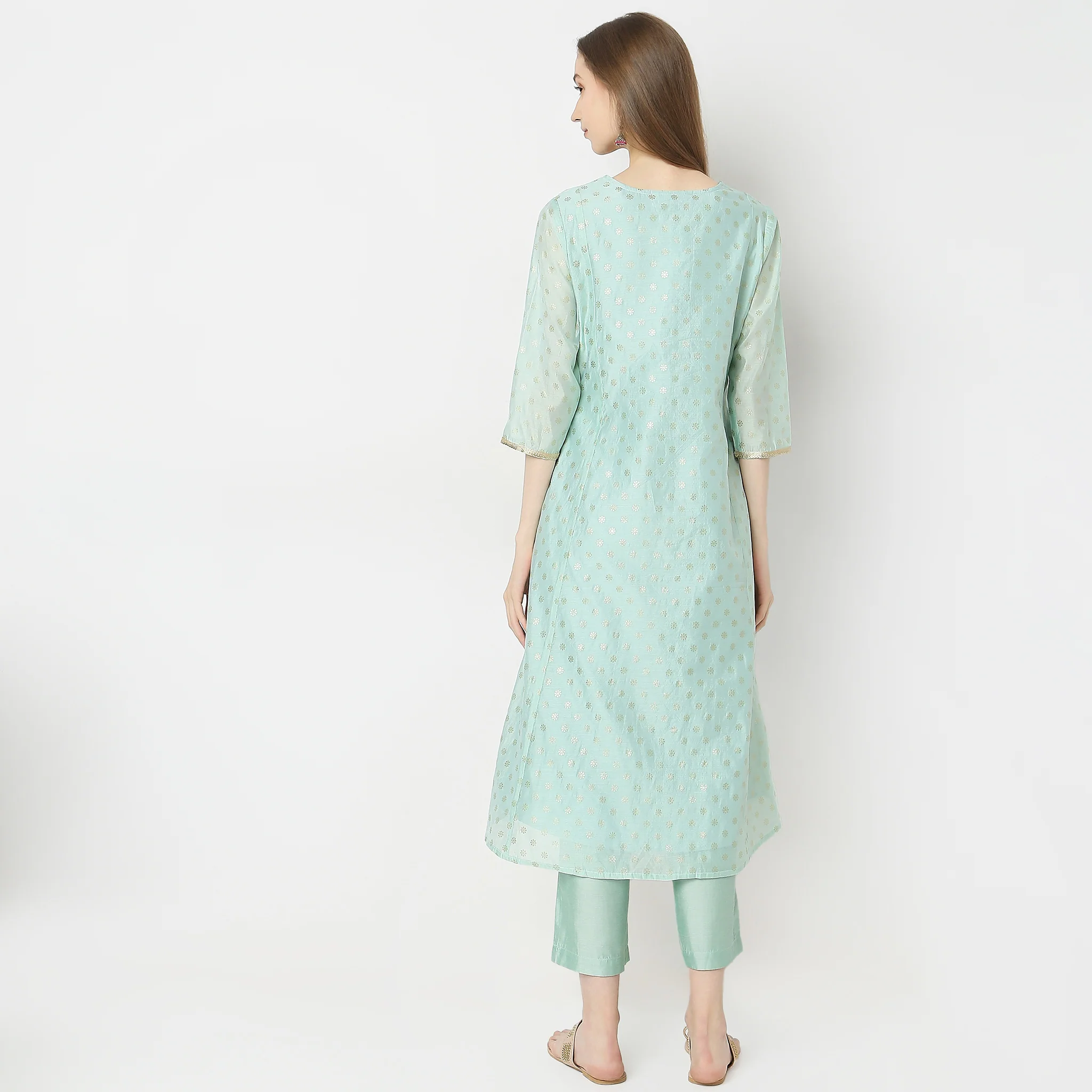 Flare Fit Embroidered Kurta With Pant & With Dupatta Set - Image 3