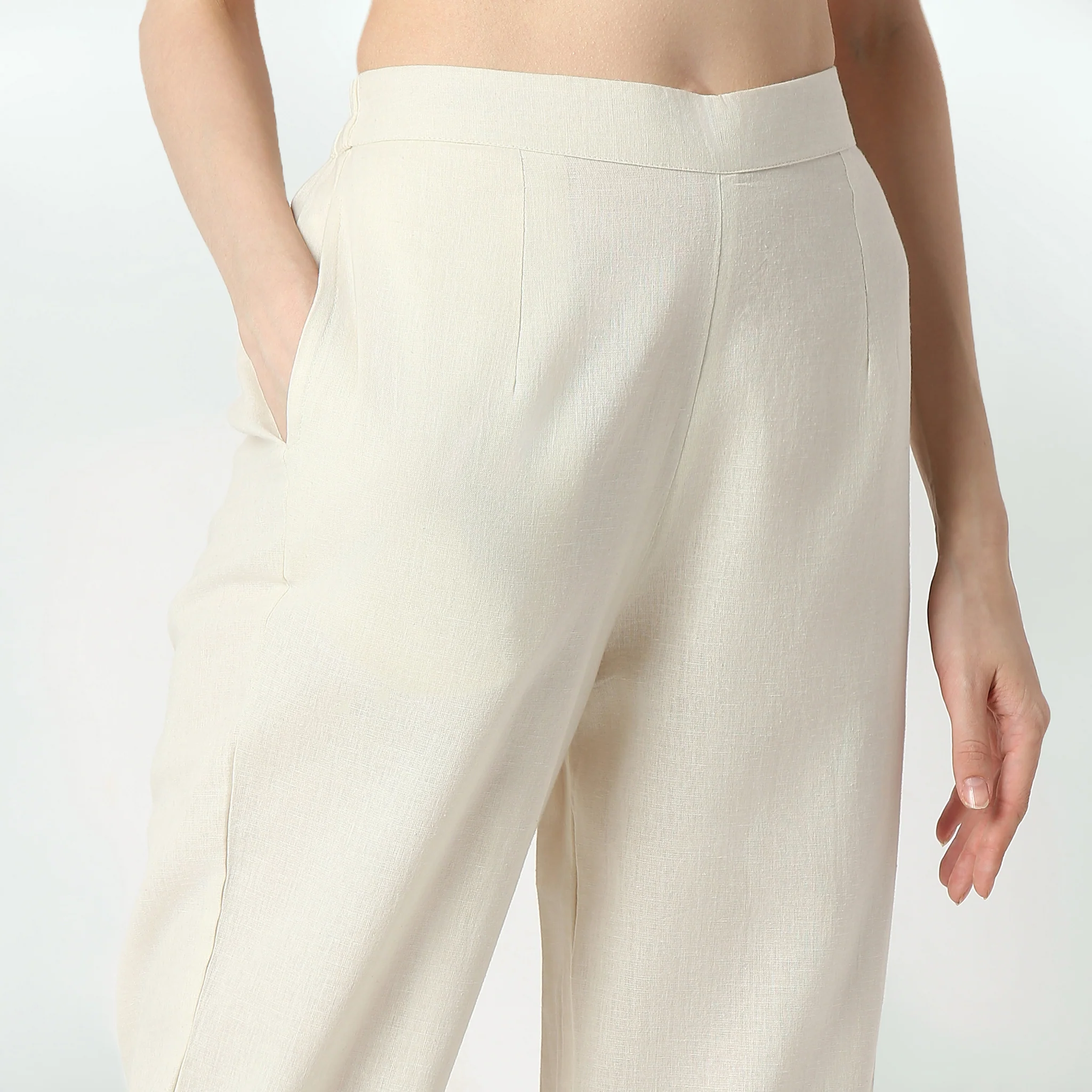 Flare Fit Embroidered Calf Length Mid Rise Pants - Image 4