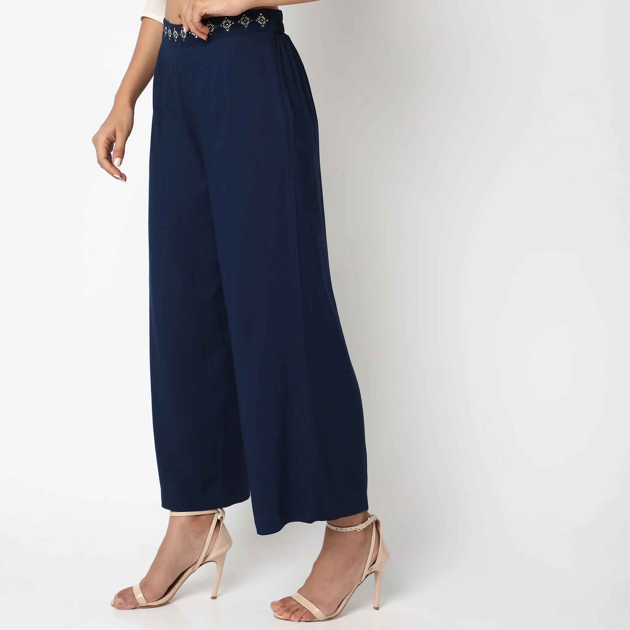 Flare Fit Embroidered Palazzos - Image 5