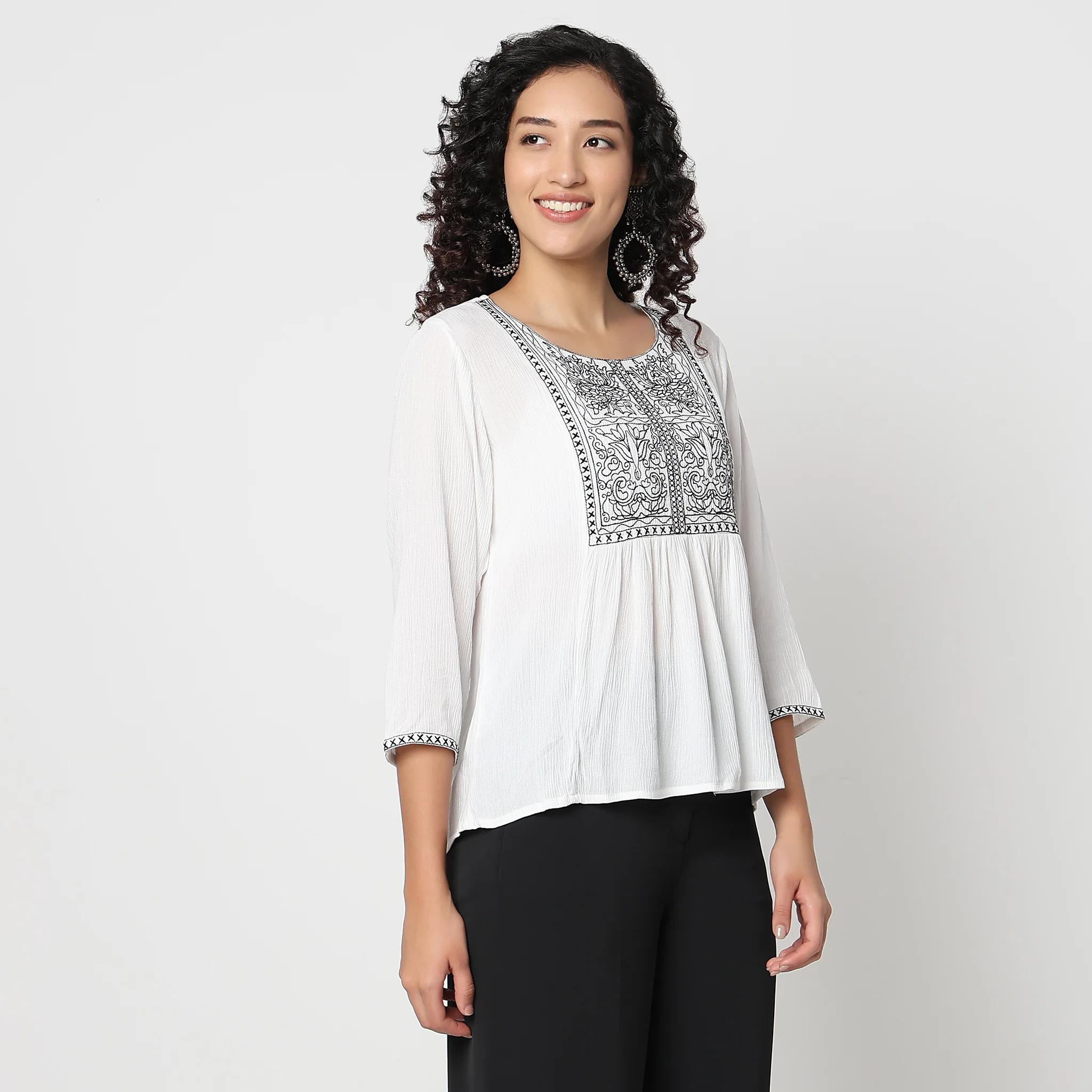 Flare Fit Embroidered Round Neck Top - Image 5