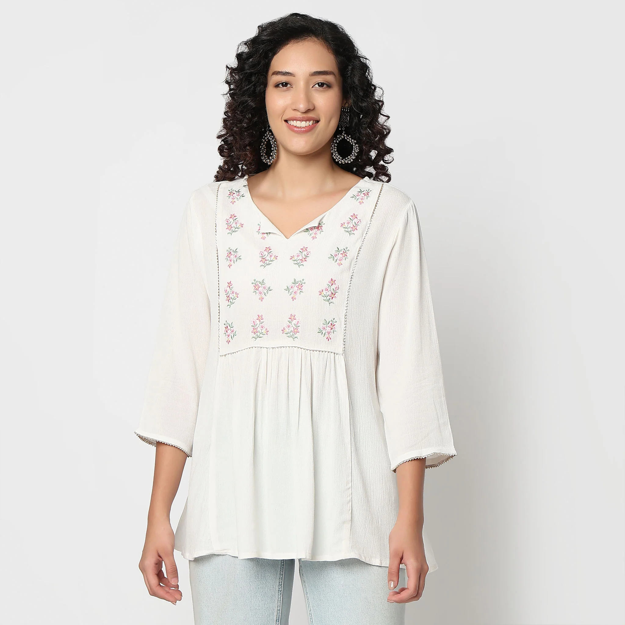 Flare Fit Embroidered Short Kurti - Image 2