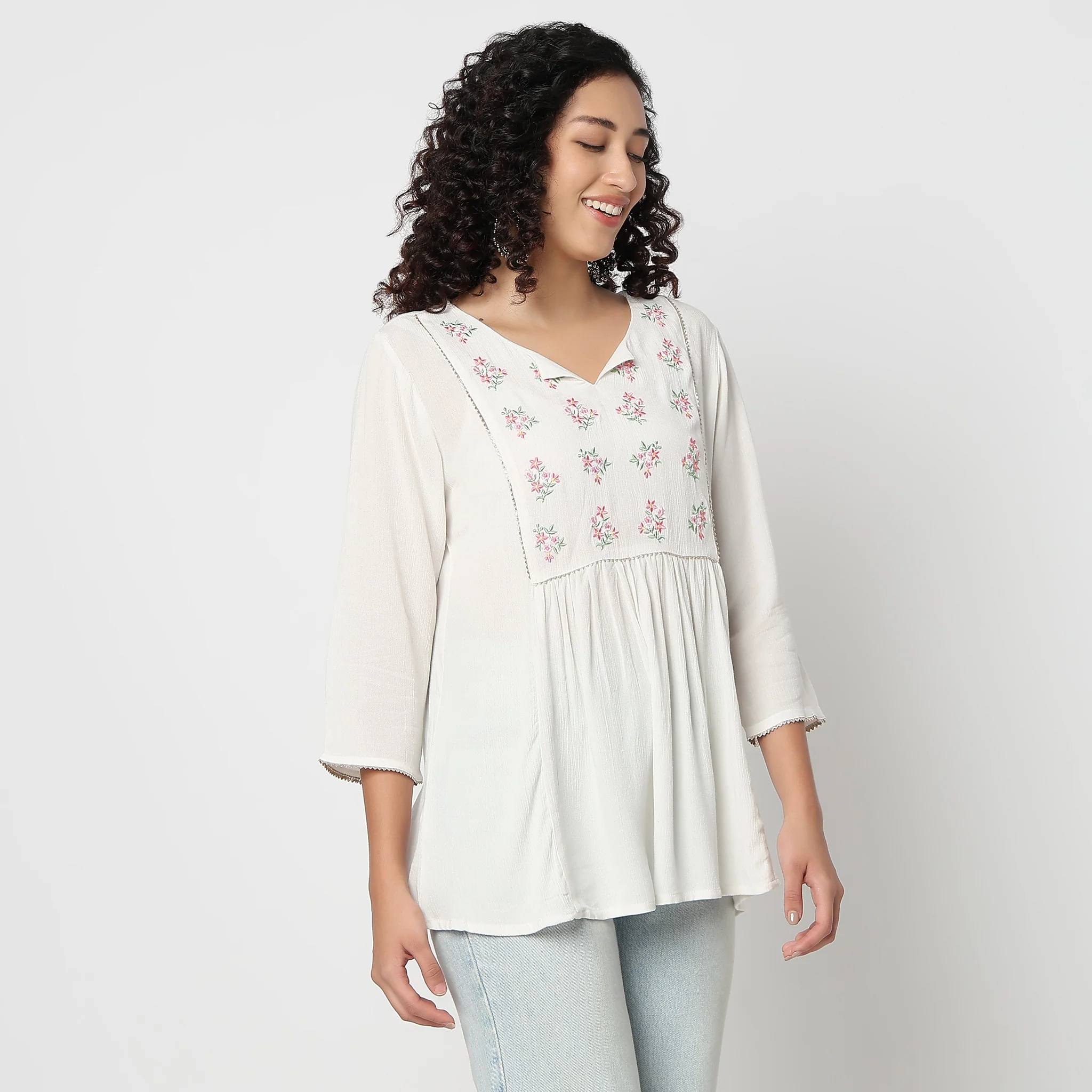 Flare Fit Embroidered Short Kurti - Image 4