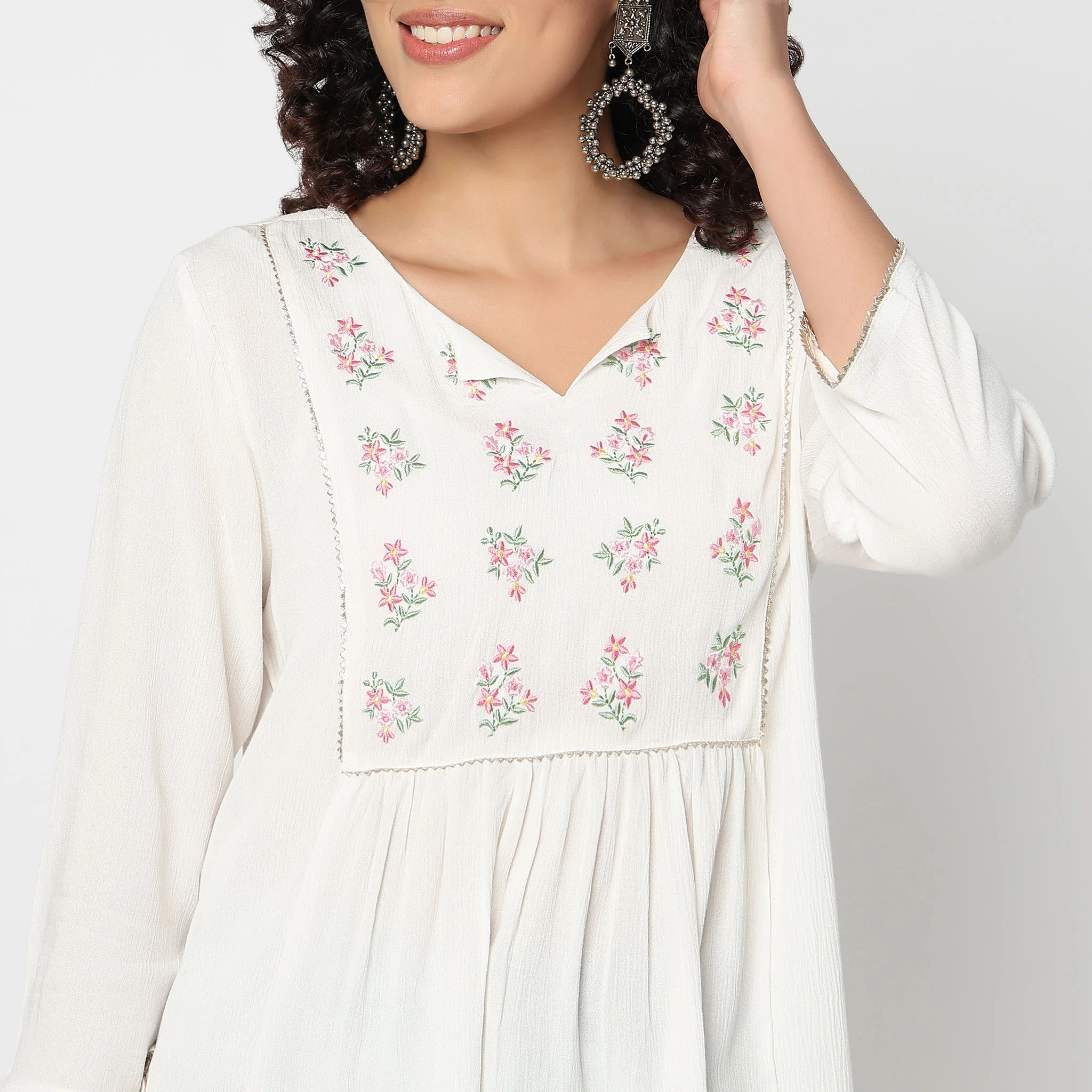 Flare Fit Embroidered Short Kurti - Image 5