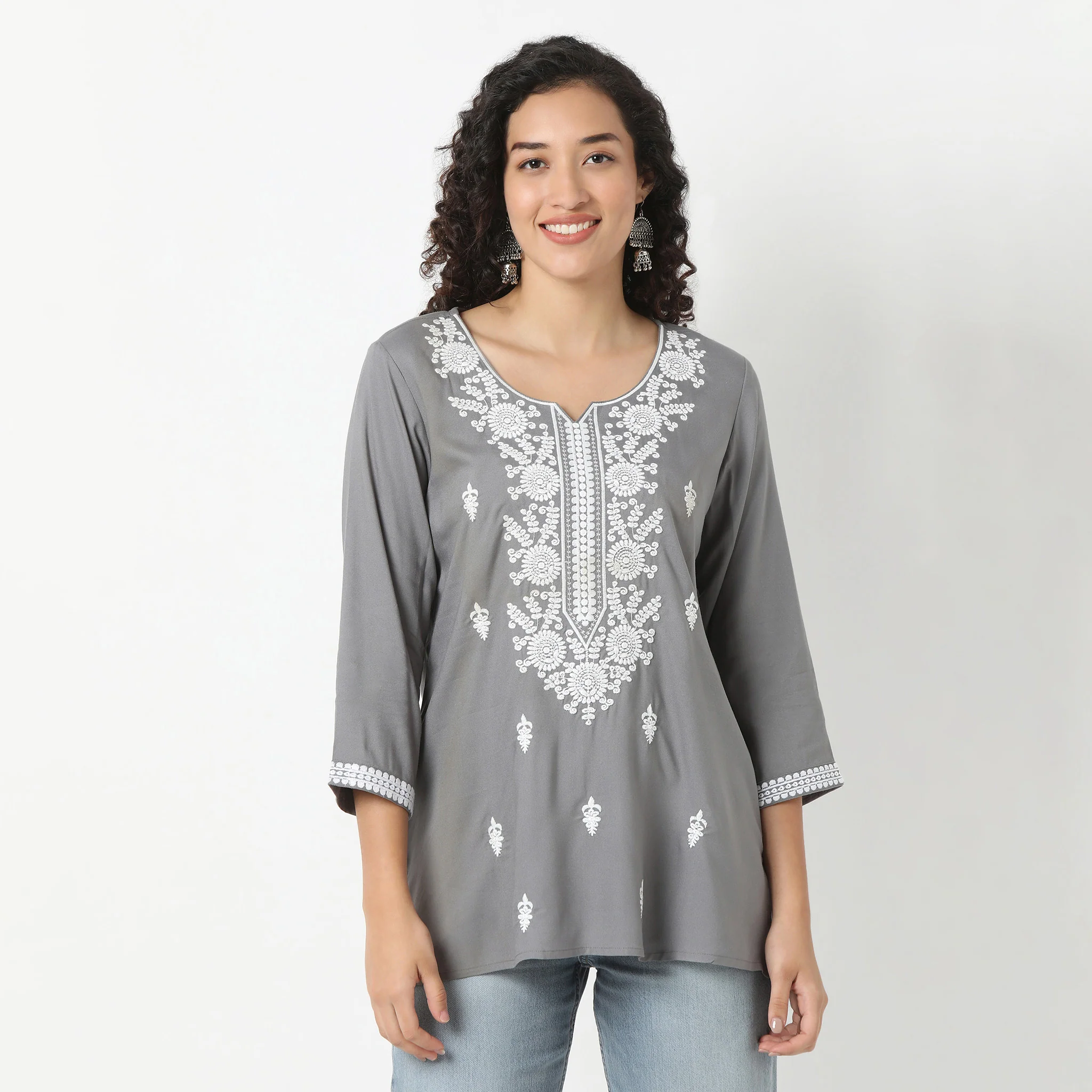 Flare Fit Embroidered Short Kurti - Image 2