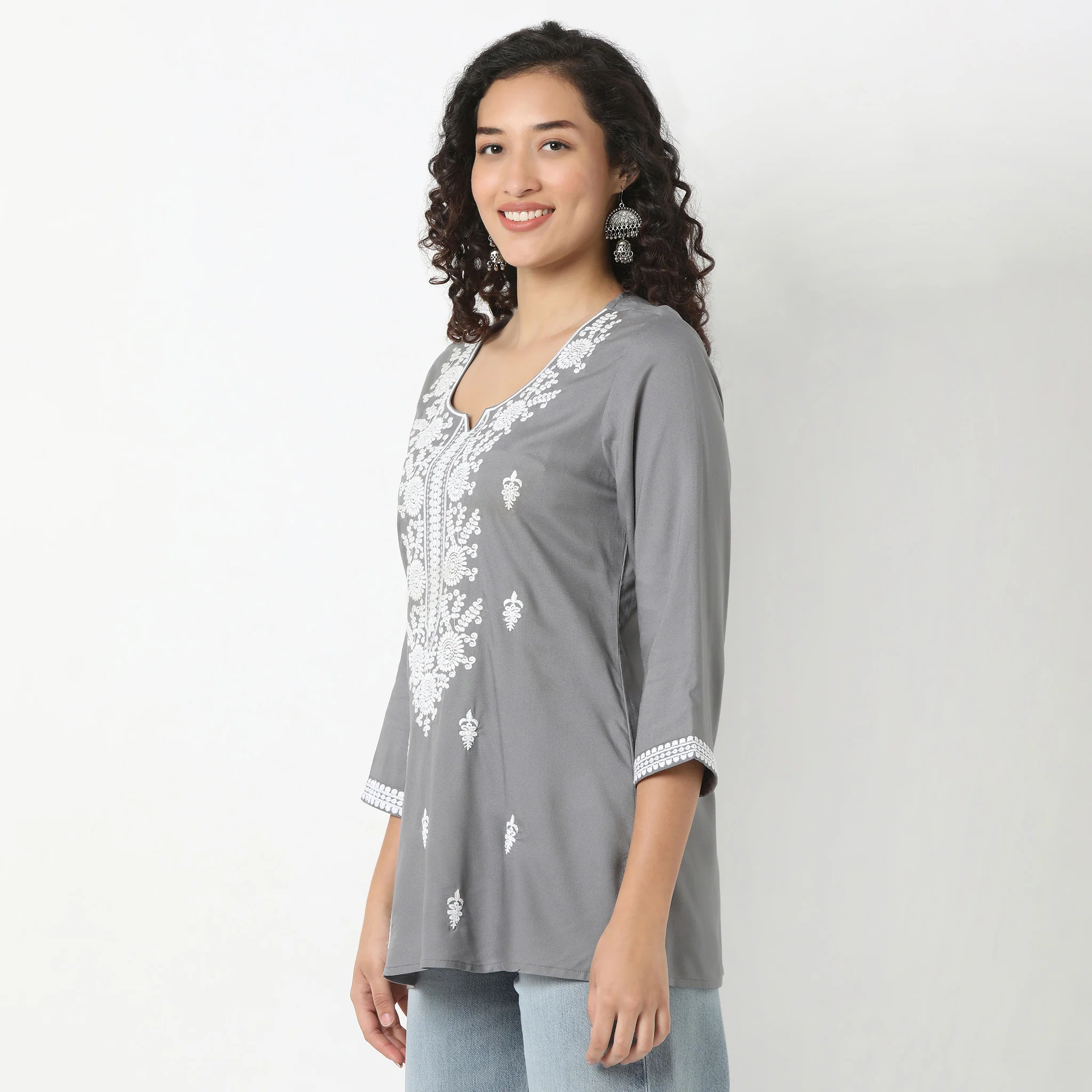 Flare Fit Embroidered Short Kurti - Image 4