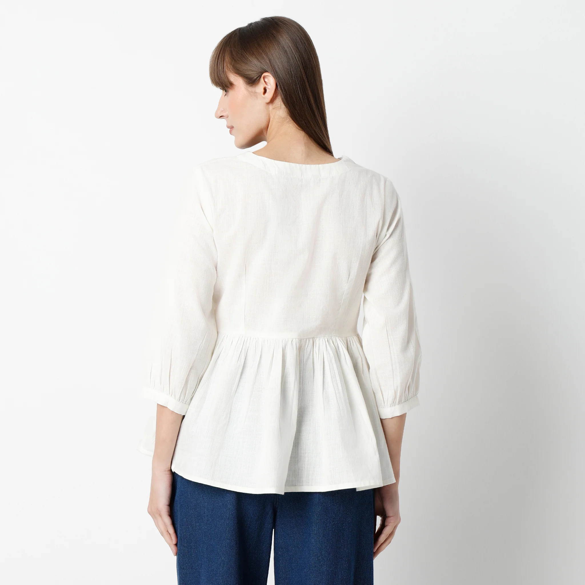 Alia Cut Embroidered Top With Gathered Sleeve - Image 3