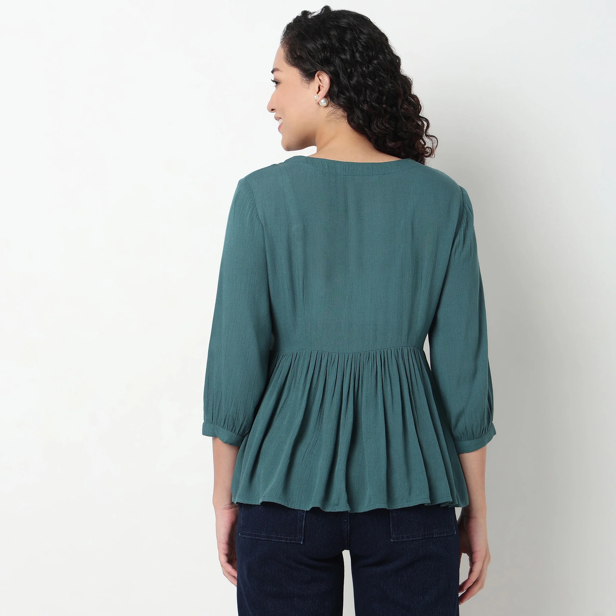 Alia Cut Embroidered Top With Gathered Sleeve - Image 8