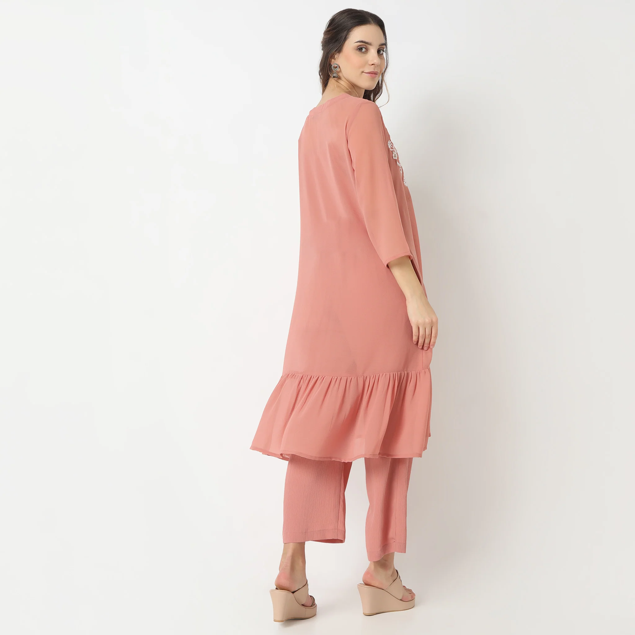Flare Fit Embroidered V-Neck Slip And Kurta With Pant Set - Image 3