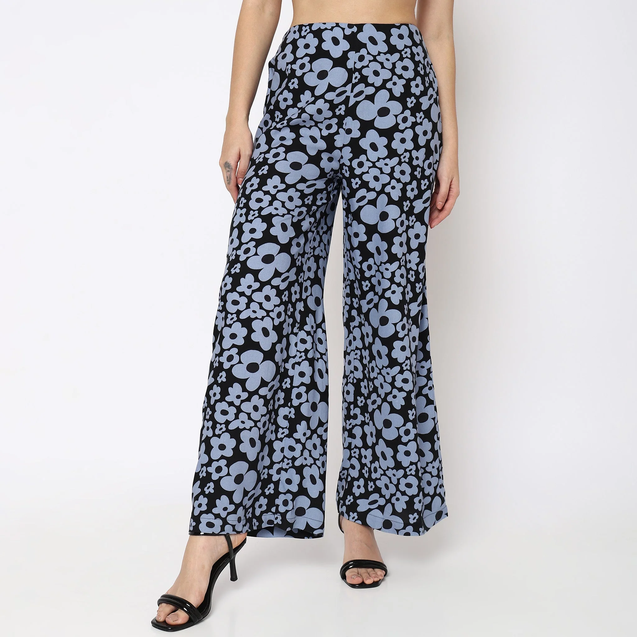Flare Fit Floral Mid Rise Palazzos - Image 2