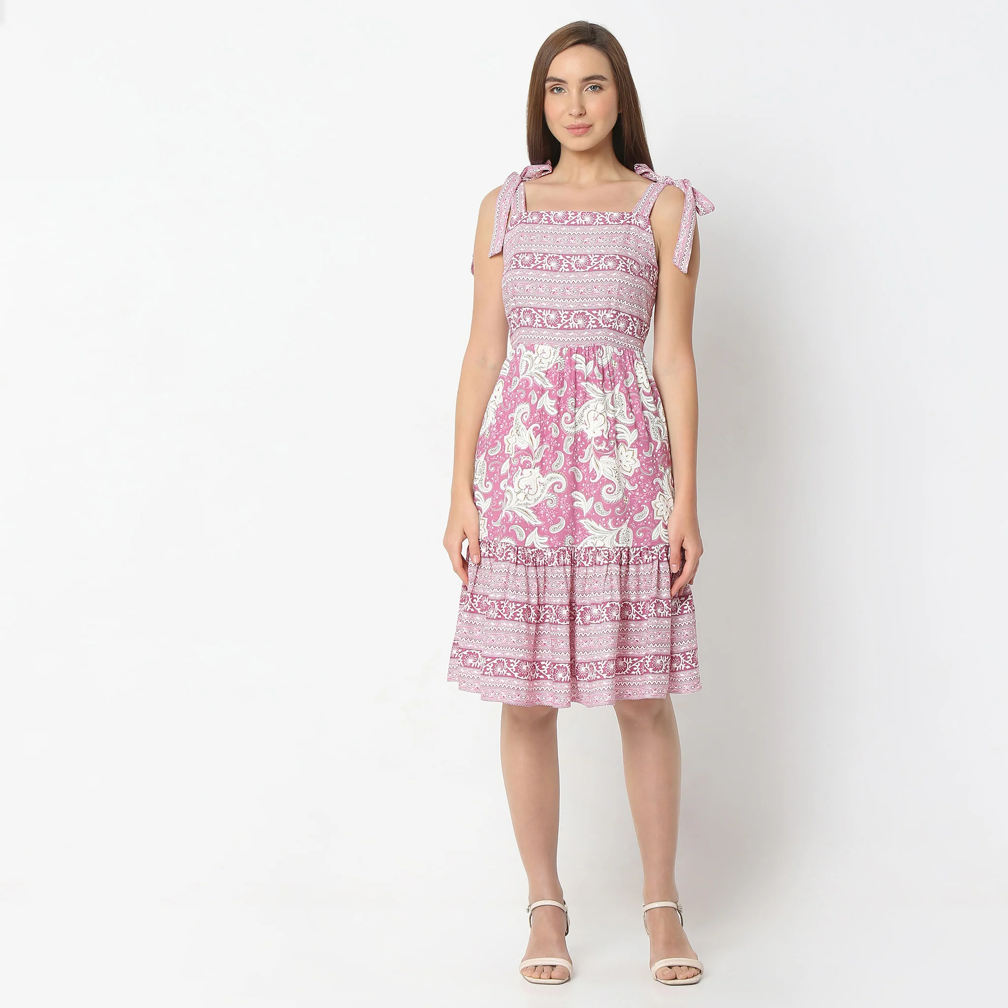 Flare Fit Floral Print Knee Length Sleeveless Dress - Image 2
