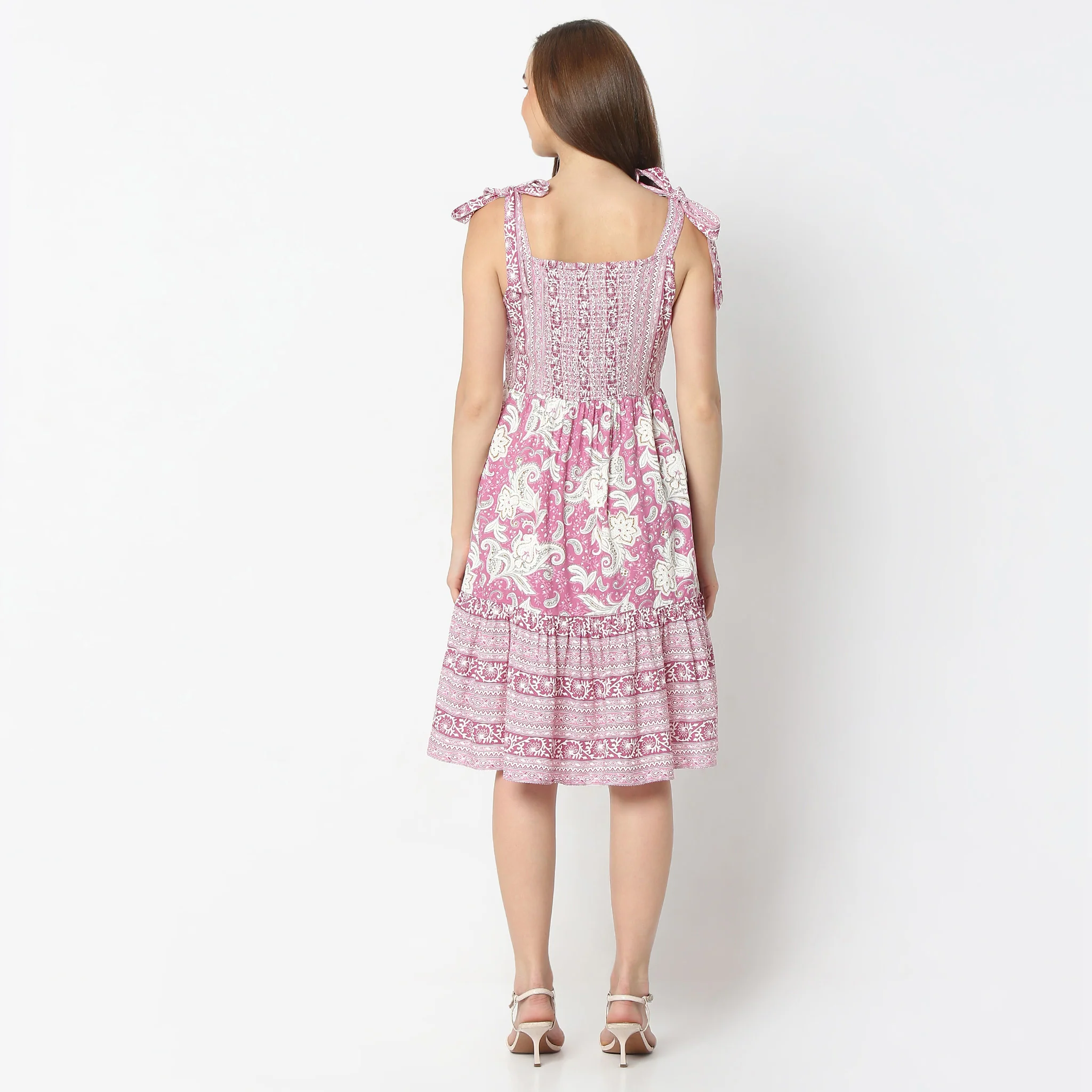 Flare Fit Floral Print Knee Length Sleeveless Dress - Image 3