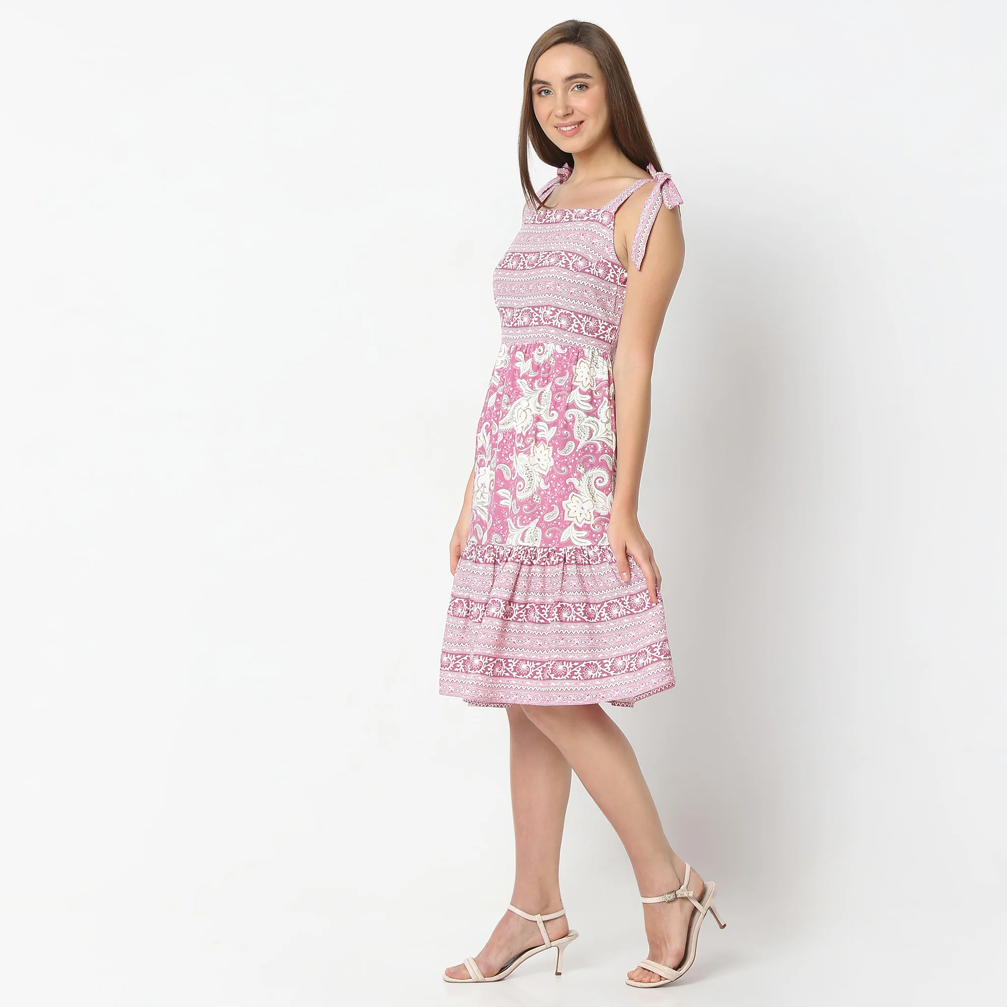 Flare Fit Floral Print Knee Length Sleeveless Dress - Image 5