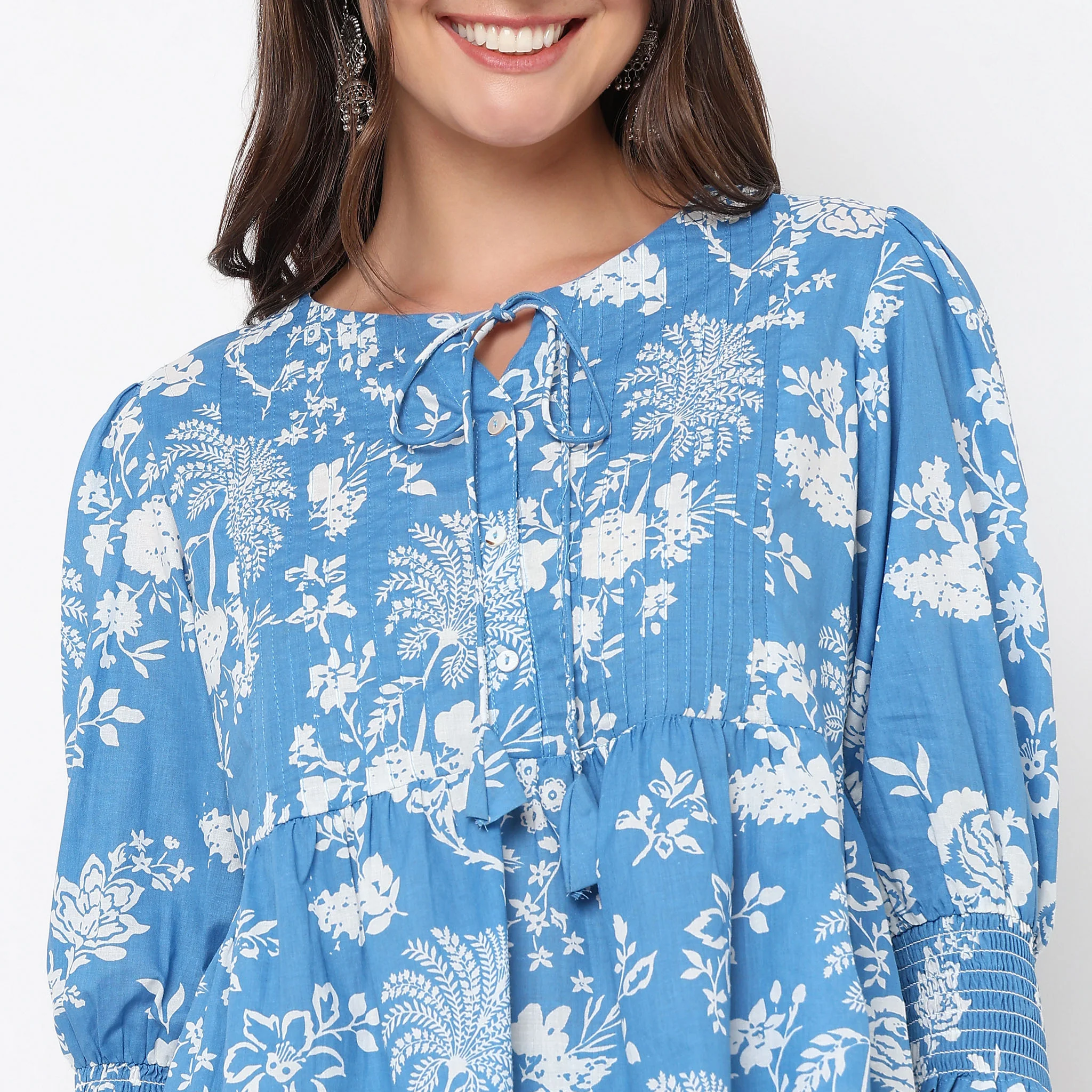 Flare Fit Floral Print Tie-Up Neck Top - Image 10