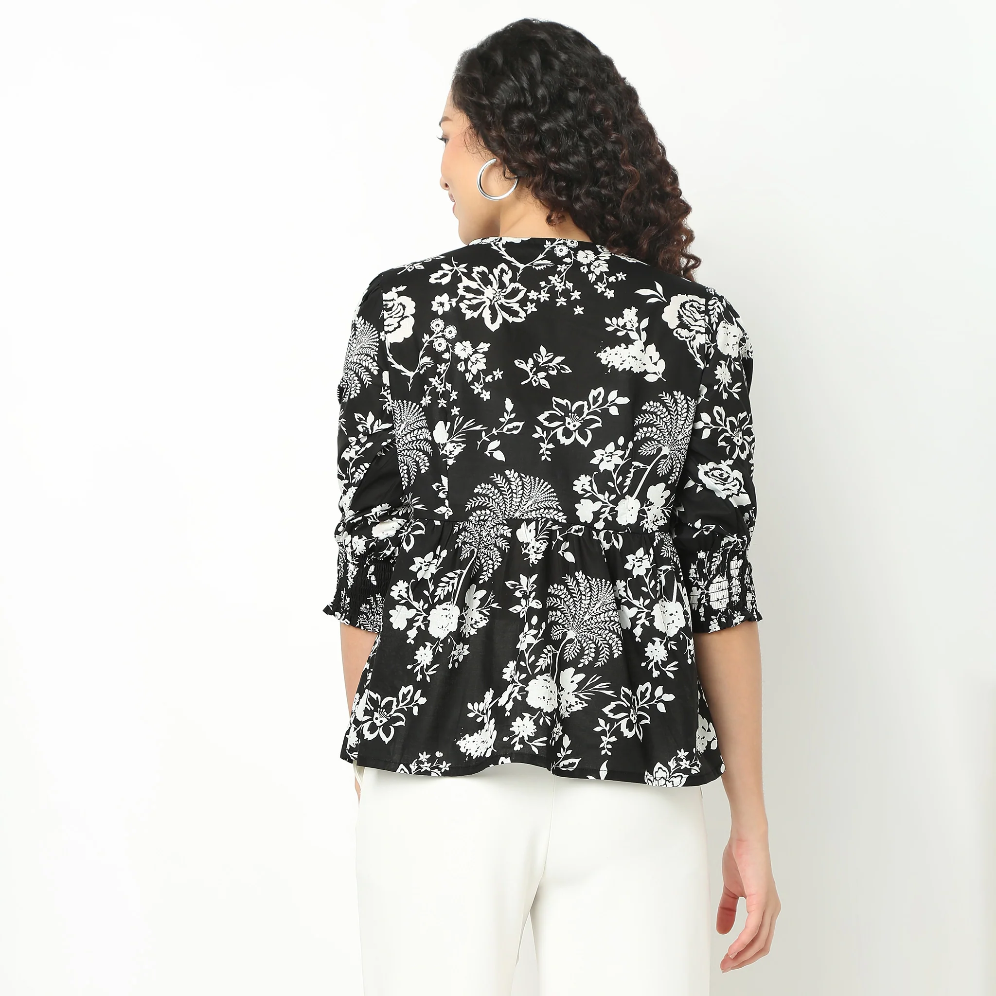 Flare Fit Floral Print Tie-Up Neck Top - Image 3