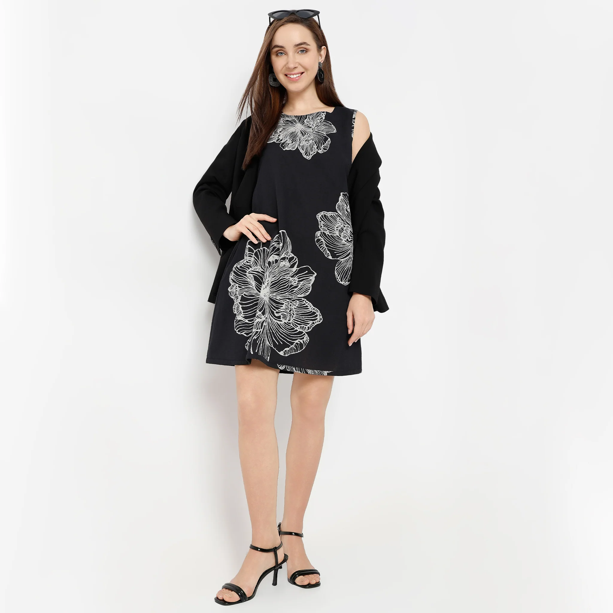 Square Neck Sleeveless Floral Shift Dress