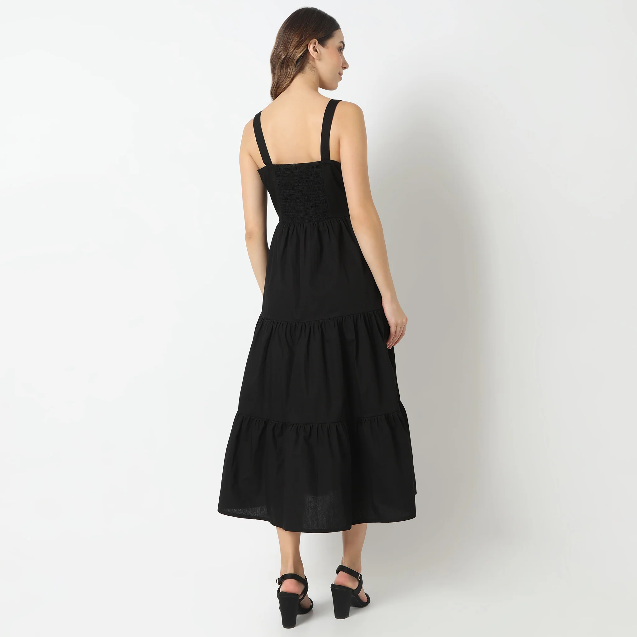 Flare Fit Square Neck Below Knee Tier Dress - Image 3