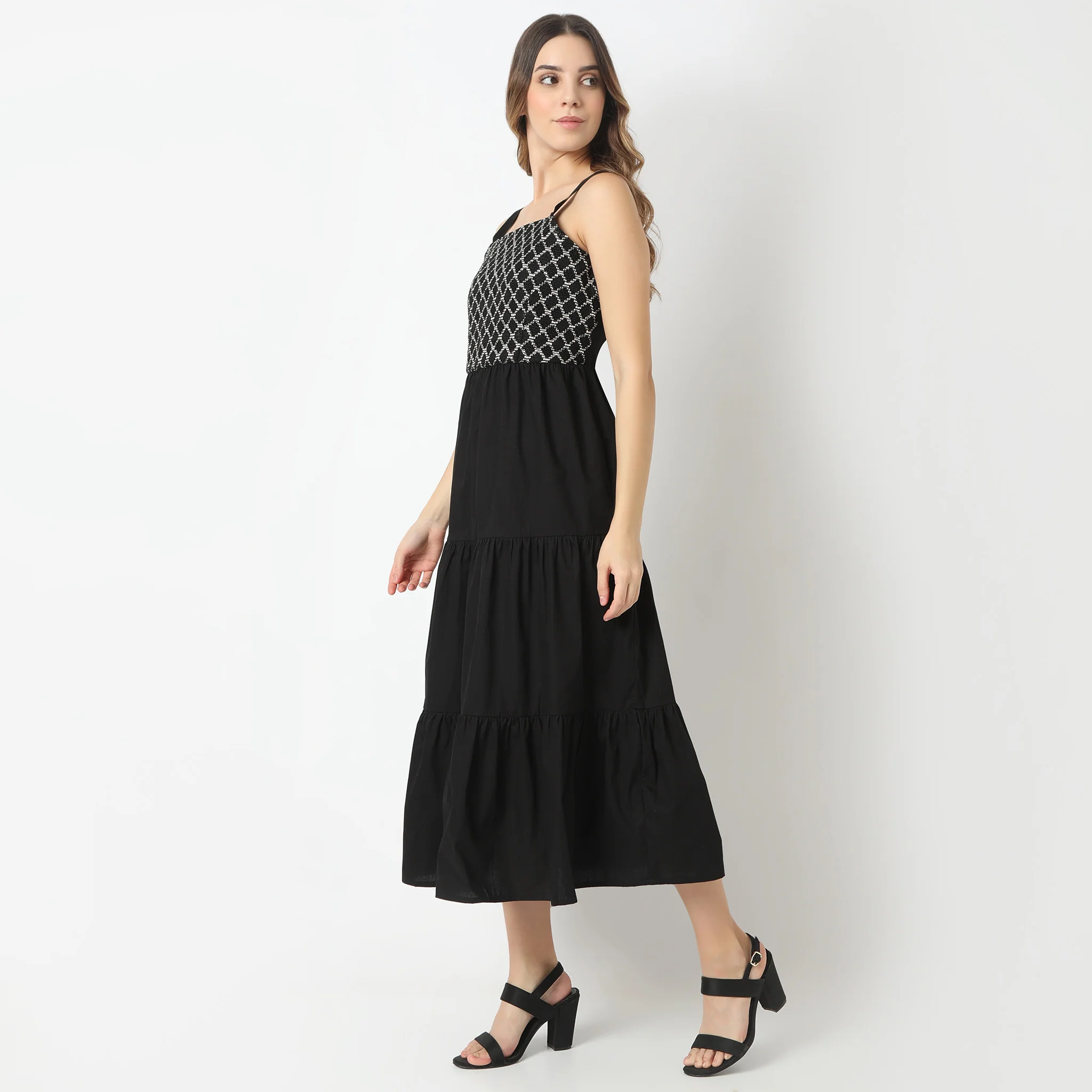 Flare Fit Square Neck Below Knee Tier Dress - Image 4