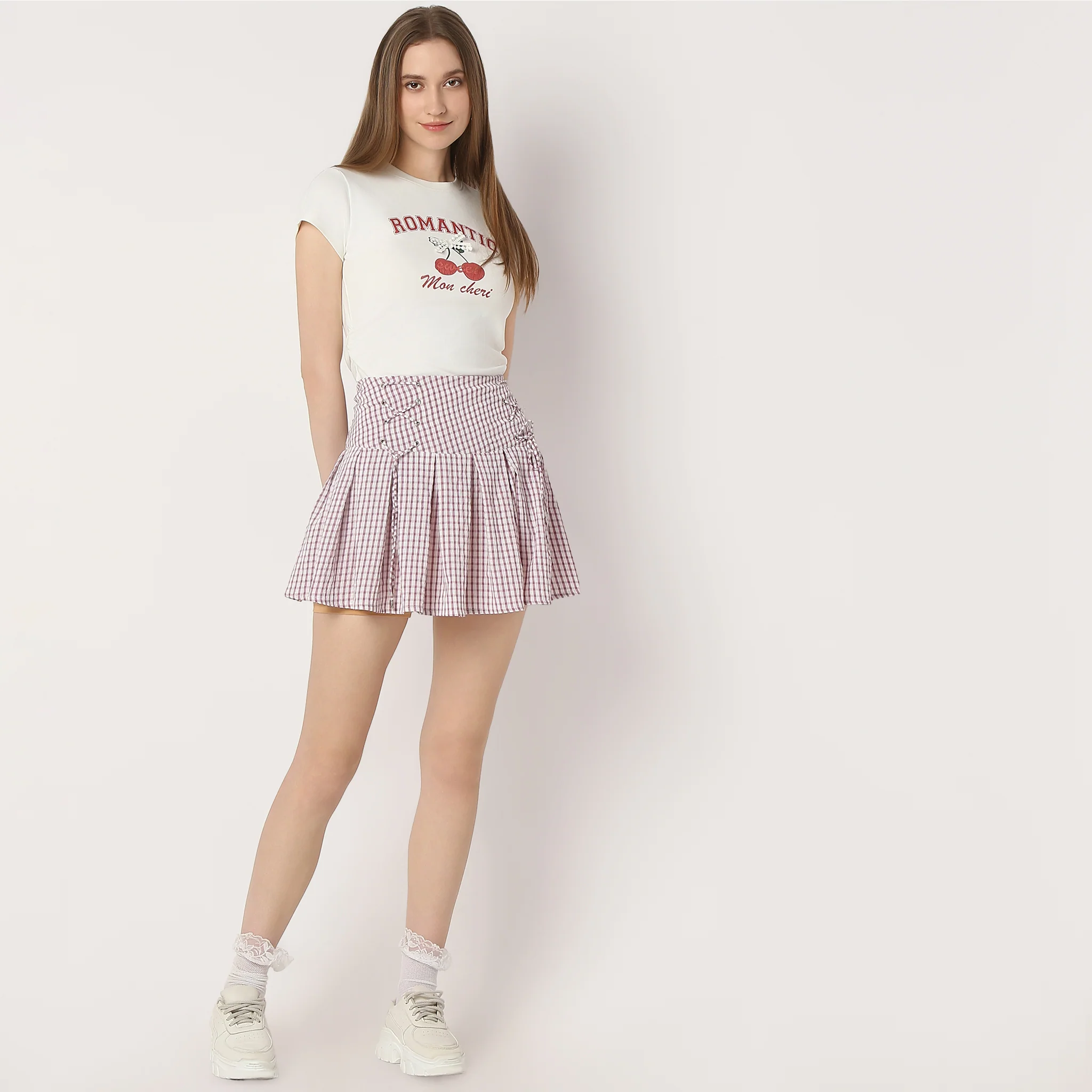 Flare Fit Pleats Above Knee High Rise Short Skirt