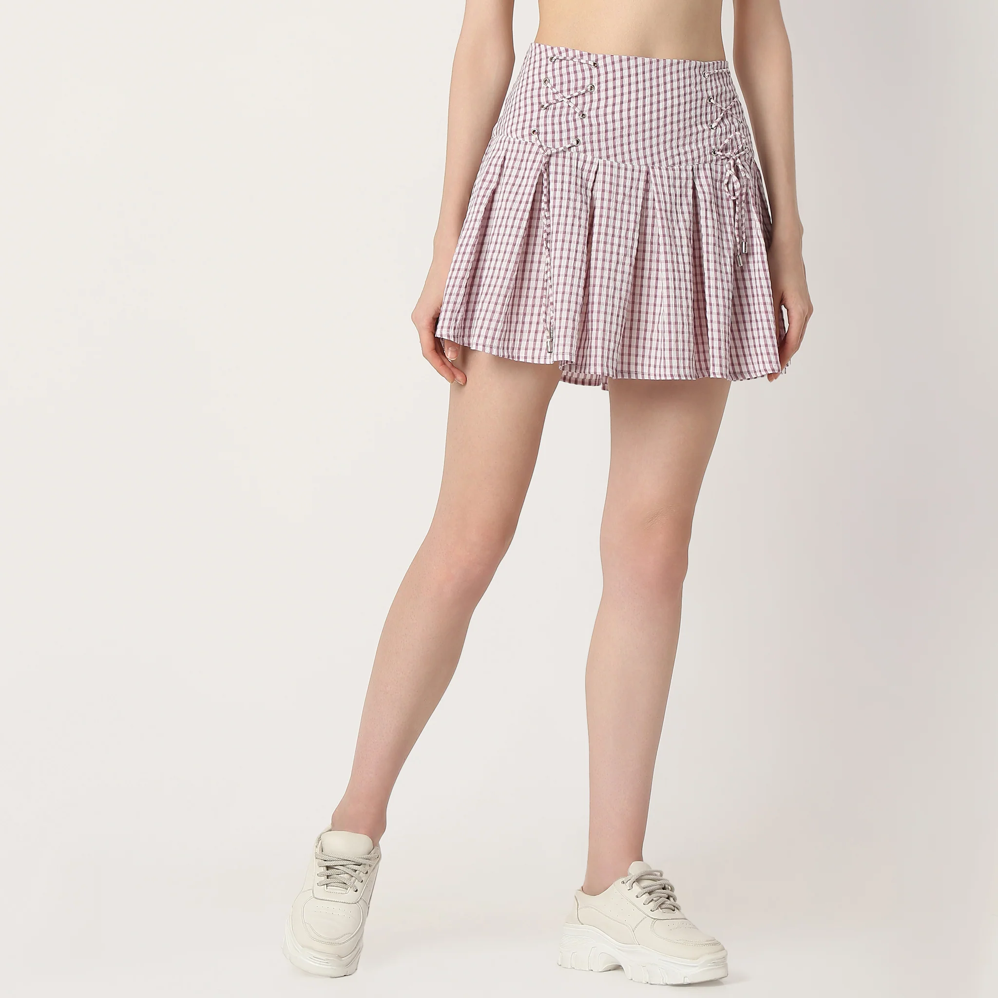 Flare Fit Pleats Above Knee High Rise Short Skirt - Image 2