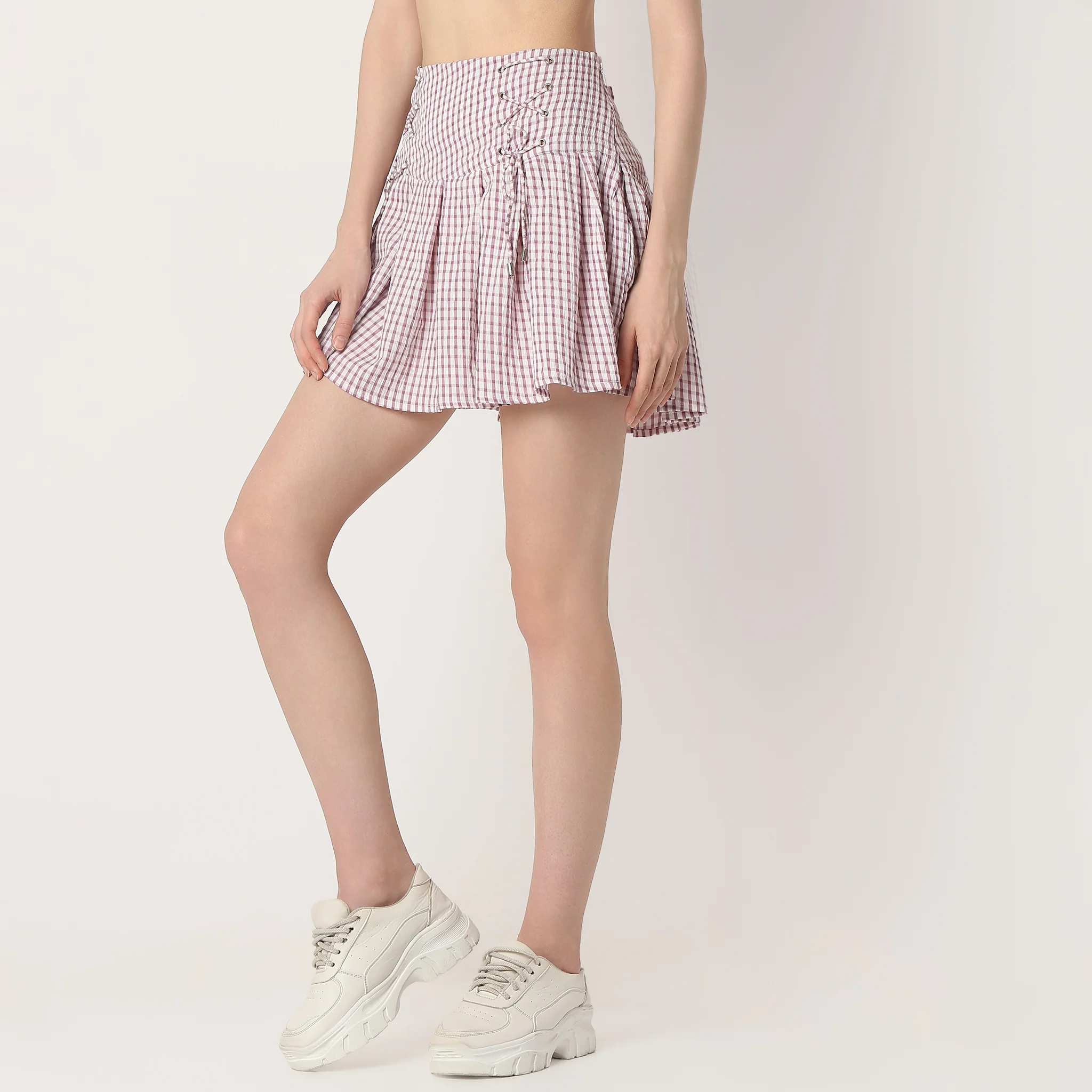 Flare Fit Pleats Above Knee High Rise Short Skirt - Image 5