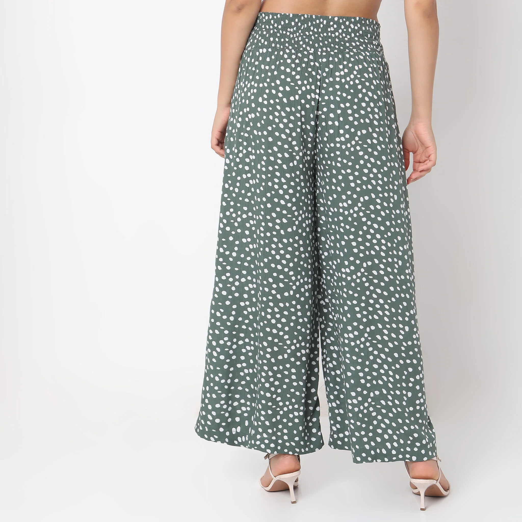 Flare Fit Polka Dot Mid Rise Palazzos - Image 3