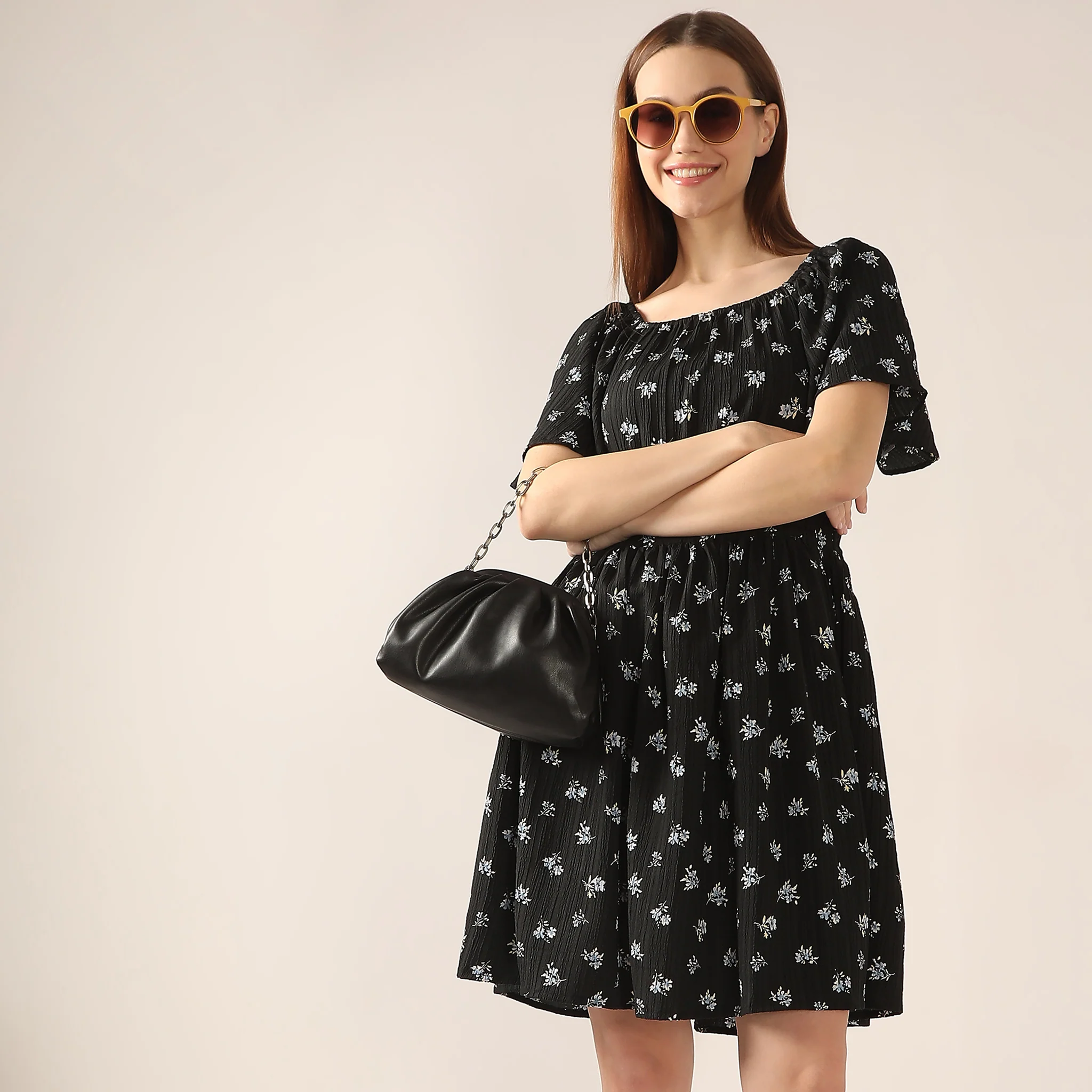 Flare Fit Printed Above Knee Flutter Sleeve Dress - Image 2