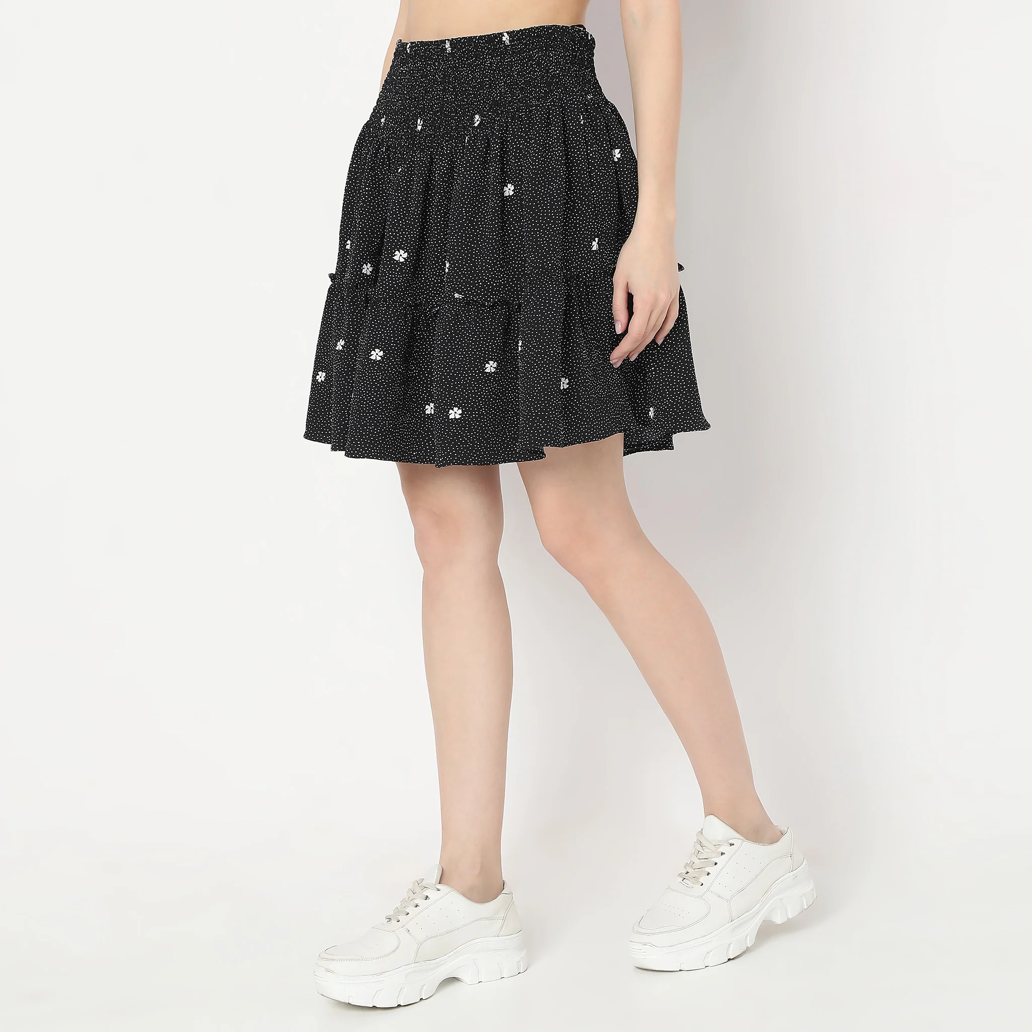 Flare Fit Printed Above Knee Tiered Skirt - Image 5