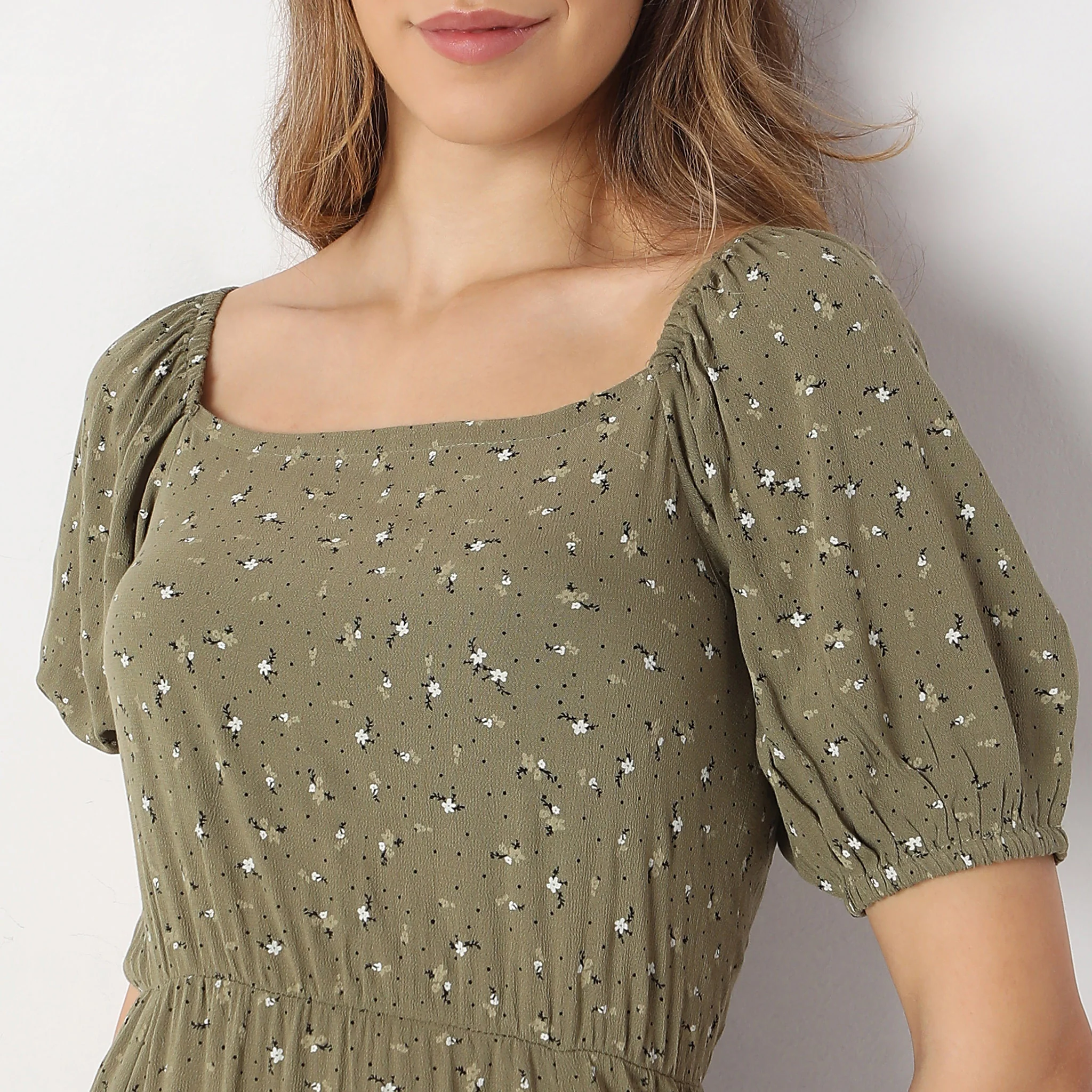 Flare Fit Printed Ankle Length Square Neck Betty Long Dress - Image 4