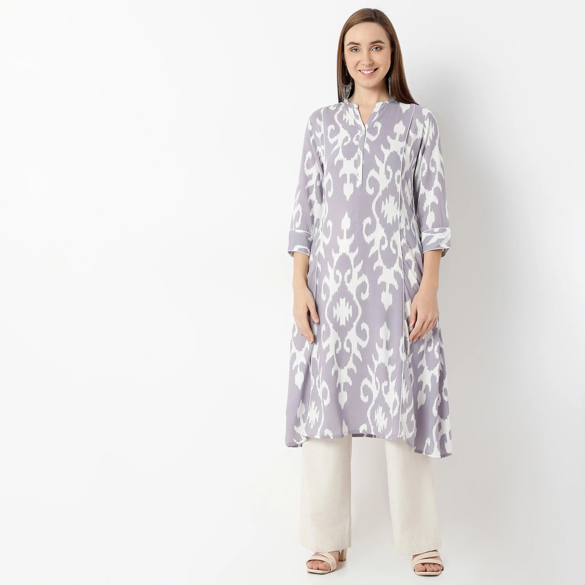 Flare Fit Printed Half Placket Kurta - Image 2