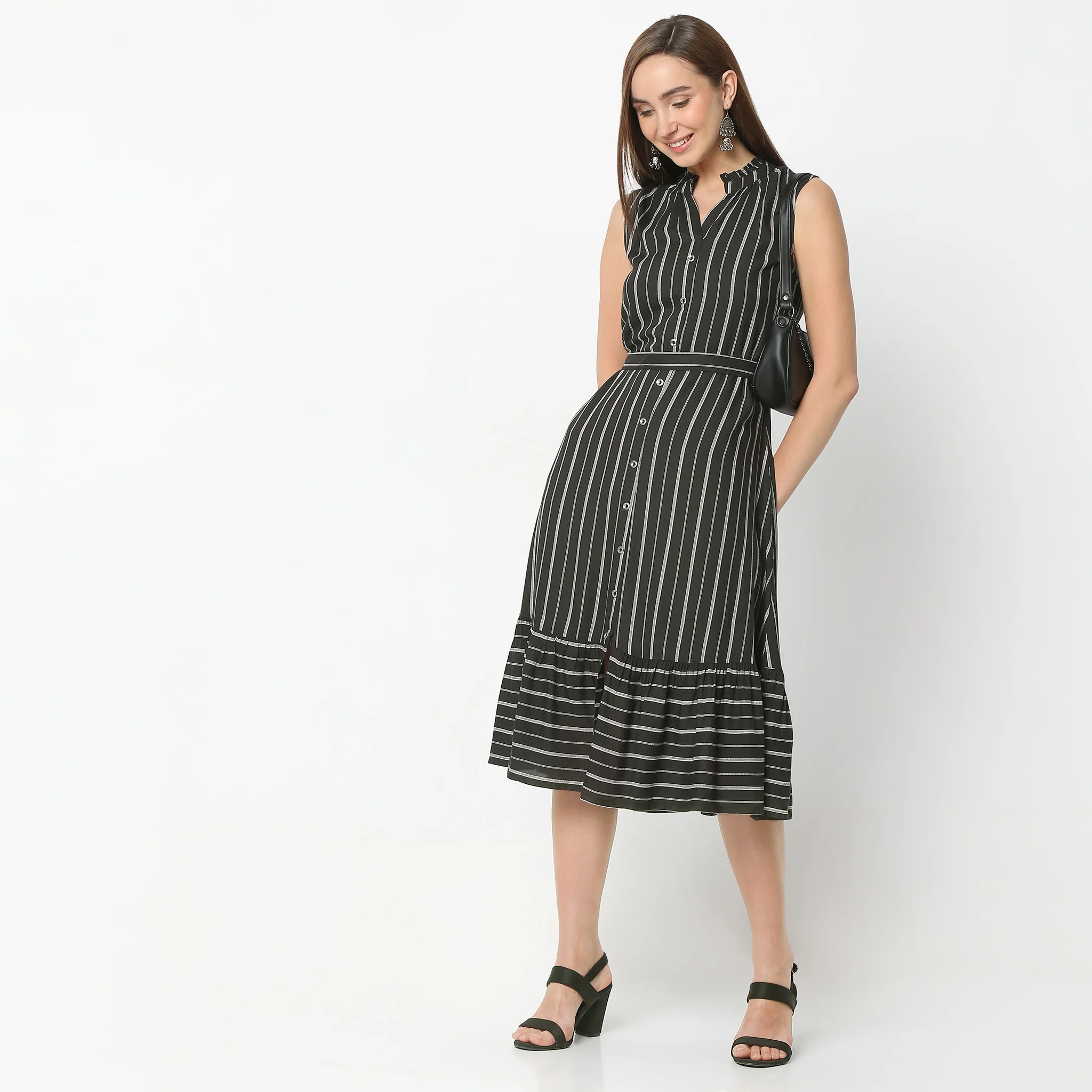 Flare Fit Printed Knee Length Sleeveless Dress